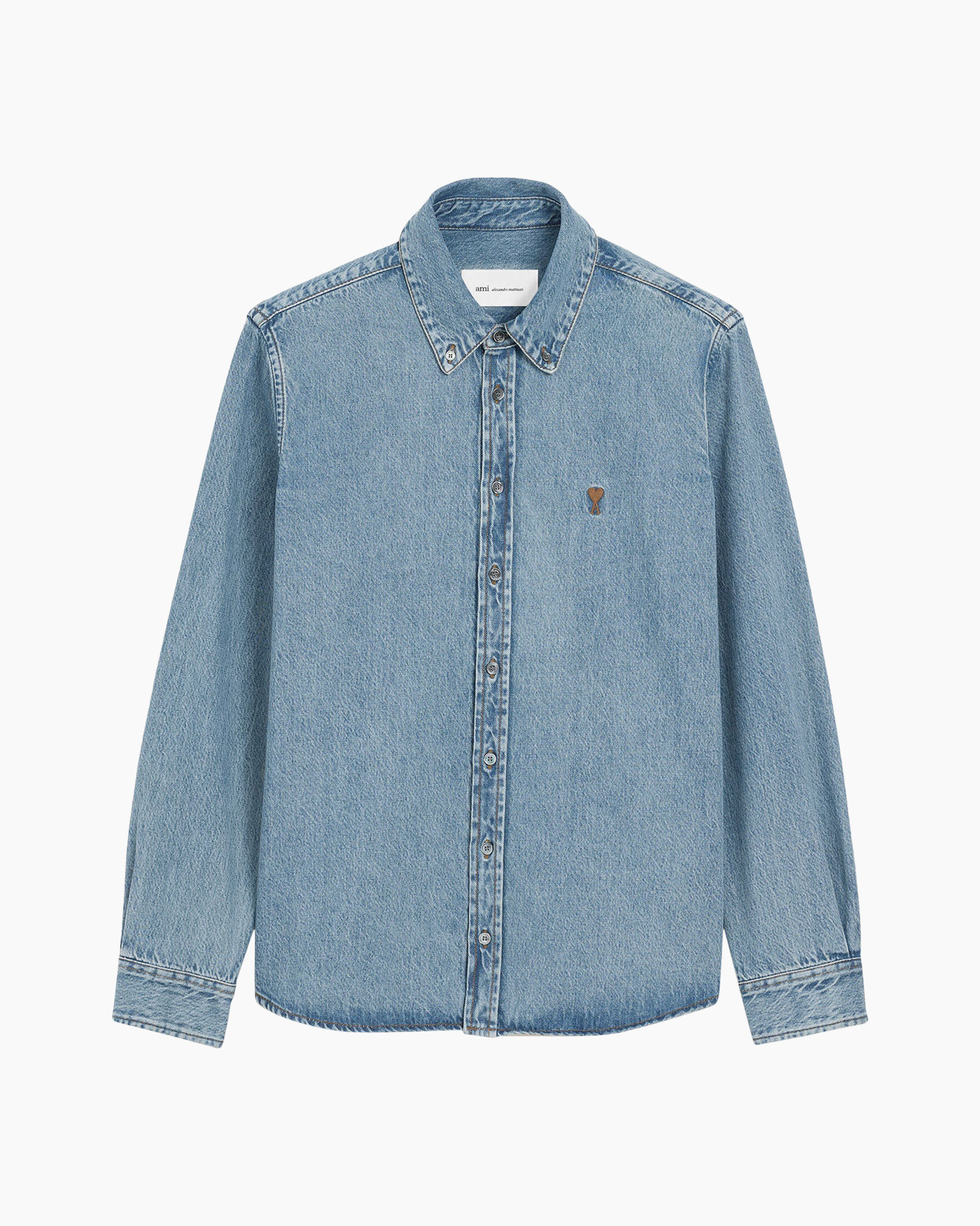 denim shirt, lange mouw, knopsluiting, licht gewassen, kleine logo