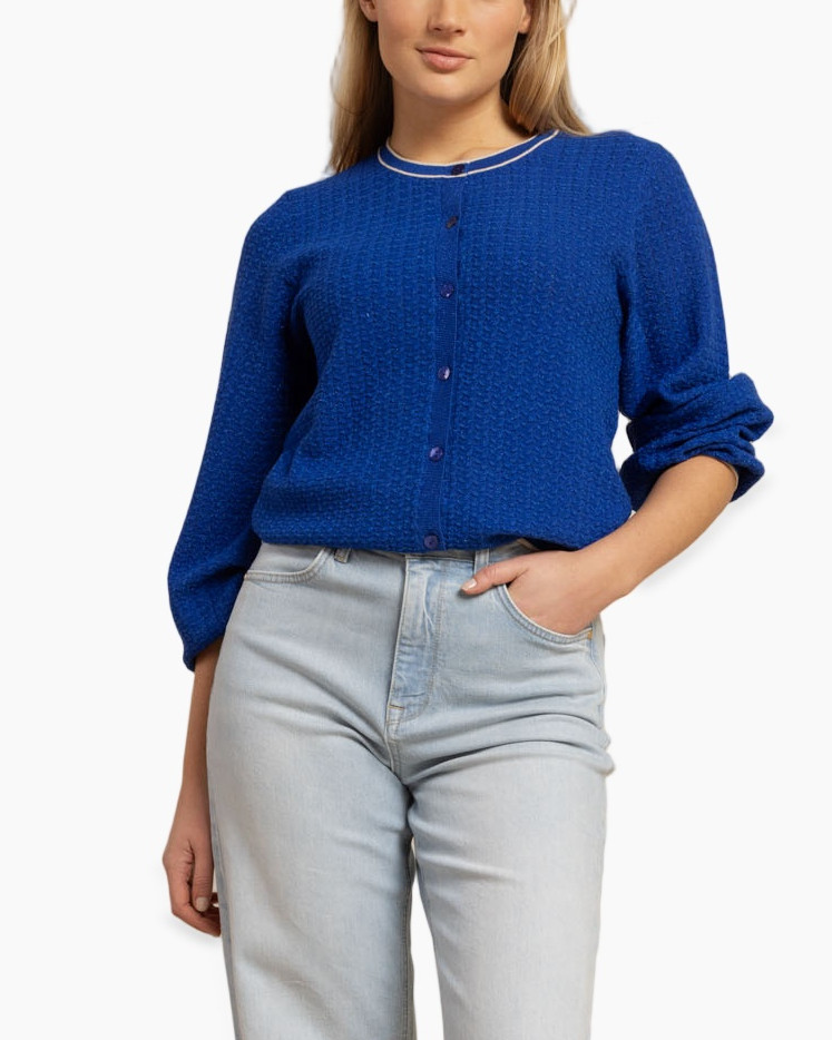 cardigan, blauw, brei, knopen, lange mouwen