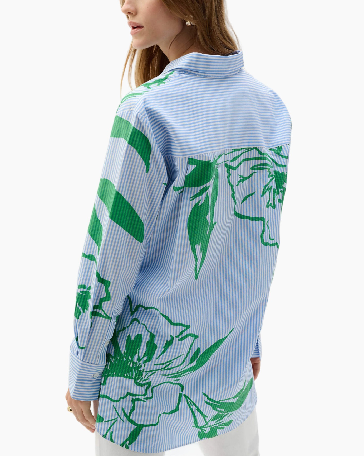 shirt, blouse, striped, green print, long sleeve