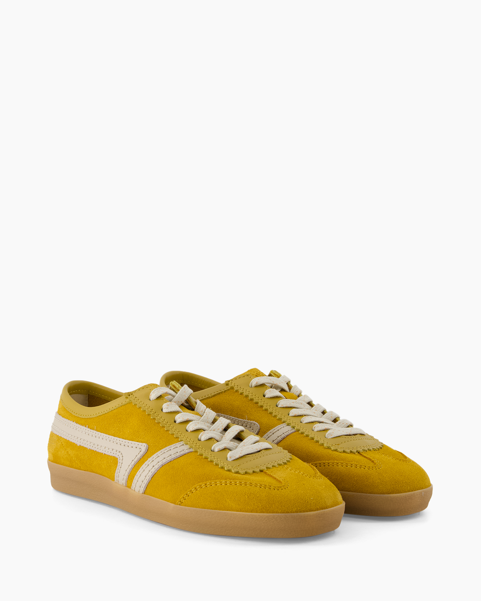 sneaker, yellow, suede, lacing, gum sole