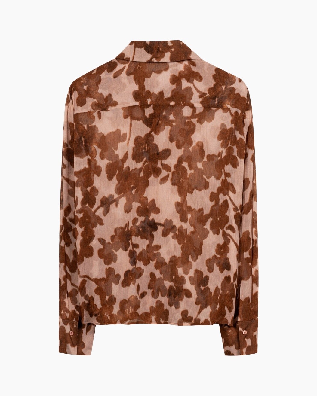 blouse, lange mouw, bloemmotief, bruin, camouflage-achtig patroon