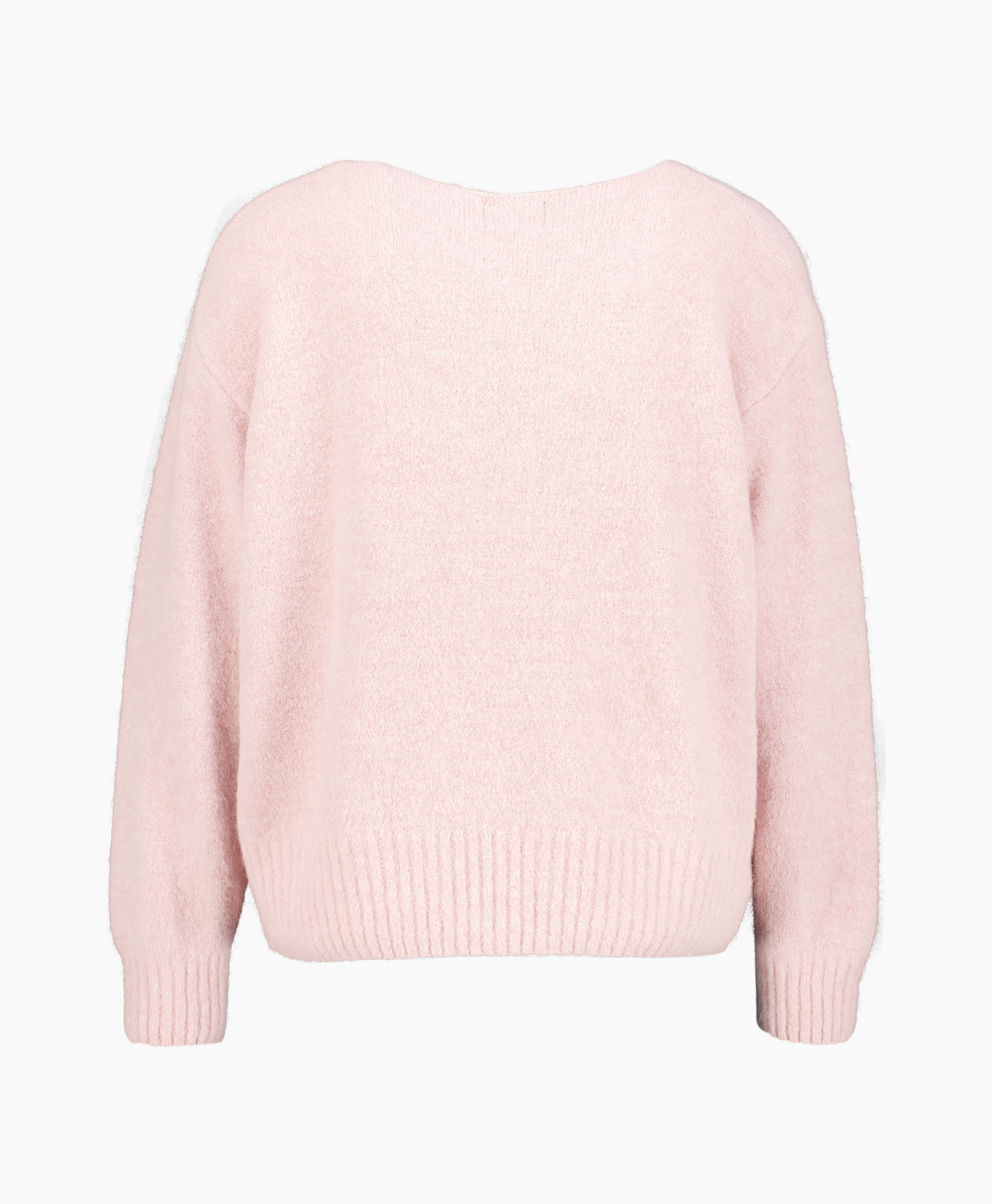 Wollen pullover, Roze, Brede rib, V-hals, Trui