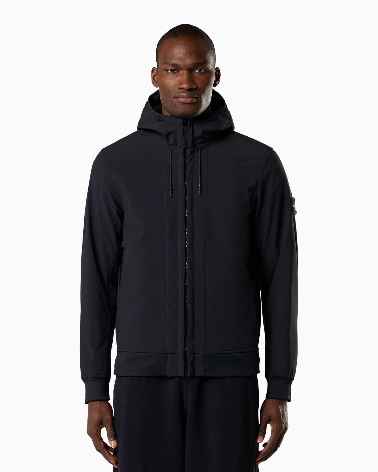 jas, capuchon, zwart, rits, softshell