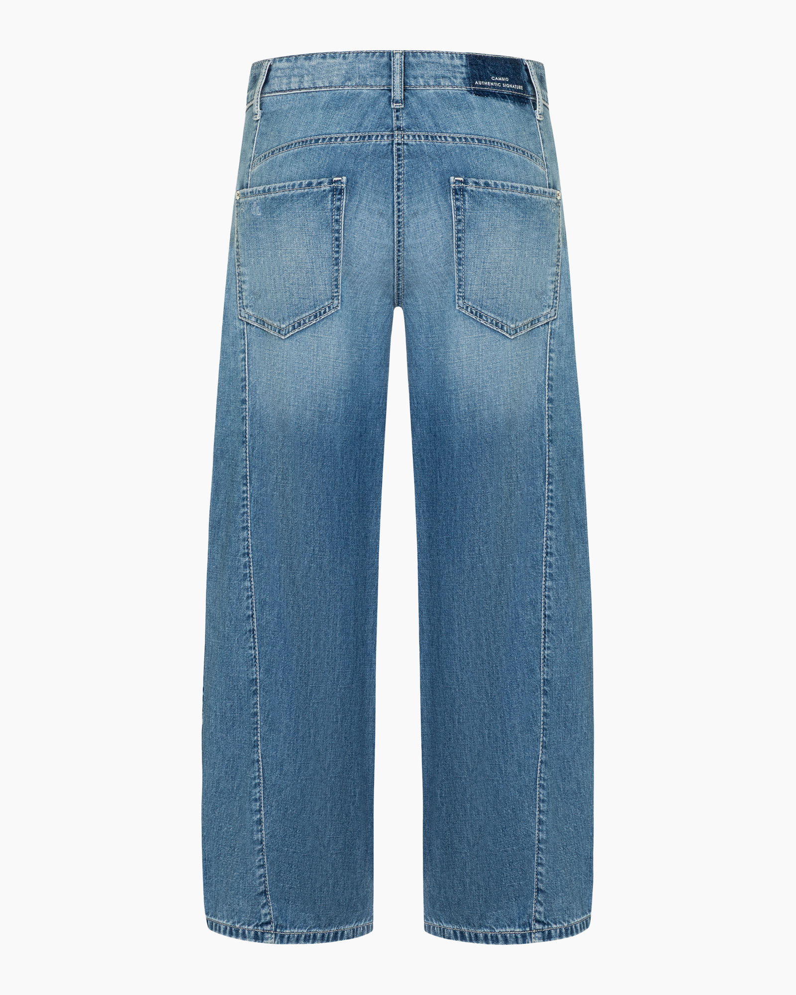 jeans, denim, back pockets, wide leg, mid blue