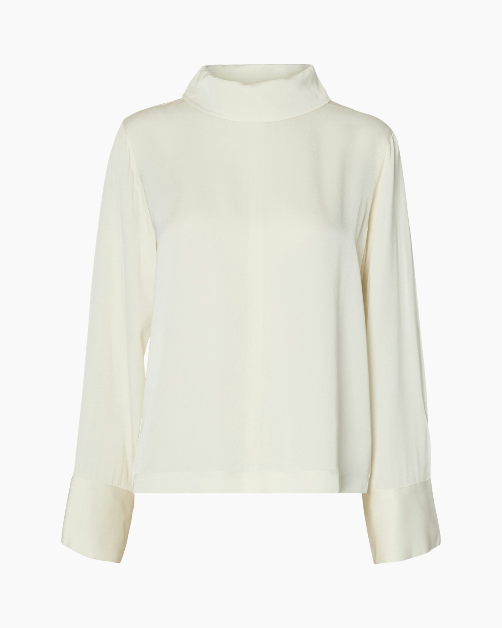 blouse, turtleneck, lange mouwen, crème, effen
