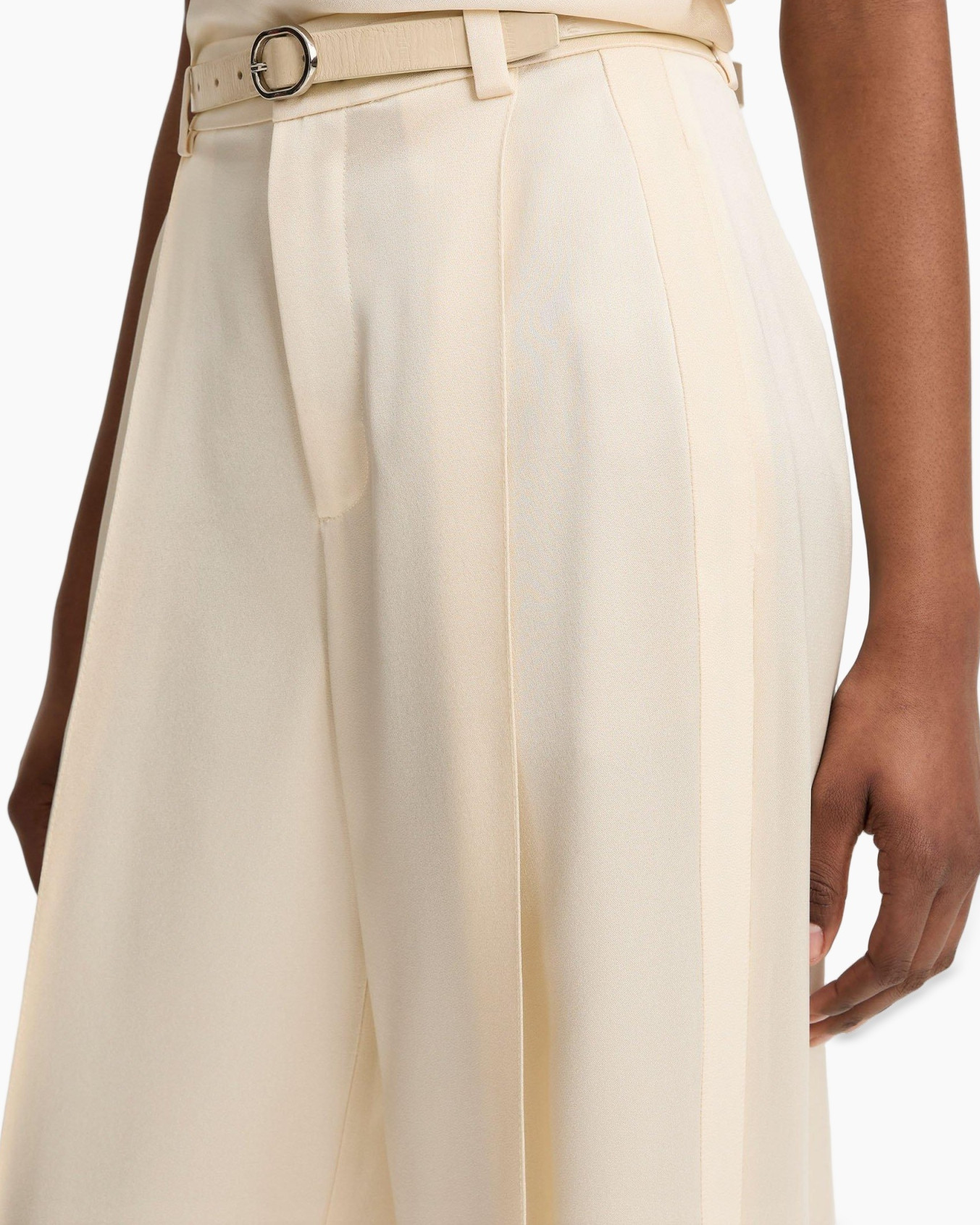 broek, broek, crème, plooien, riem