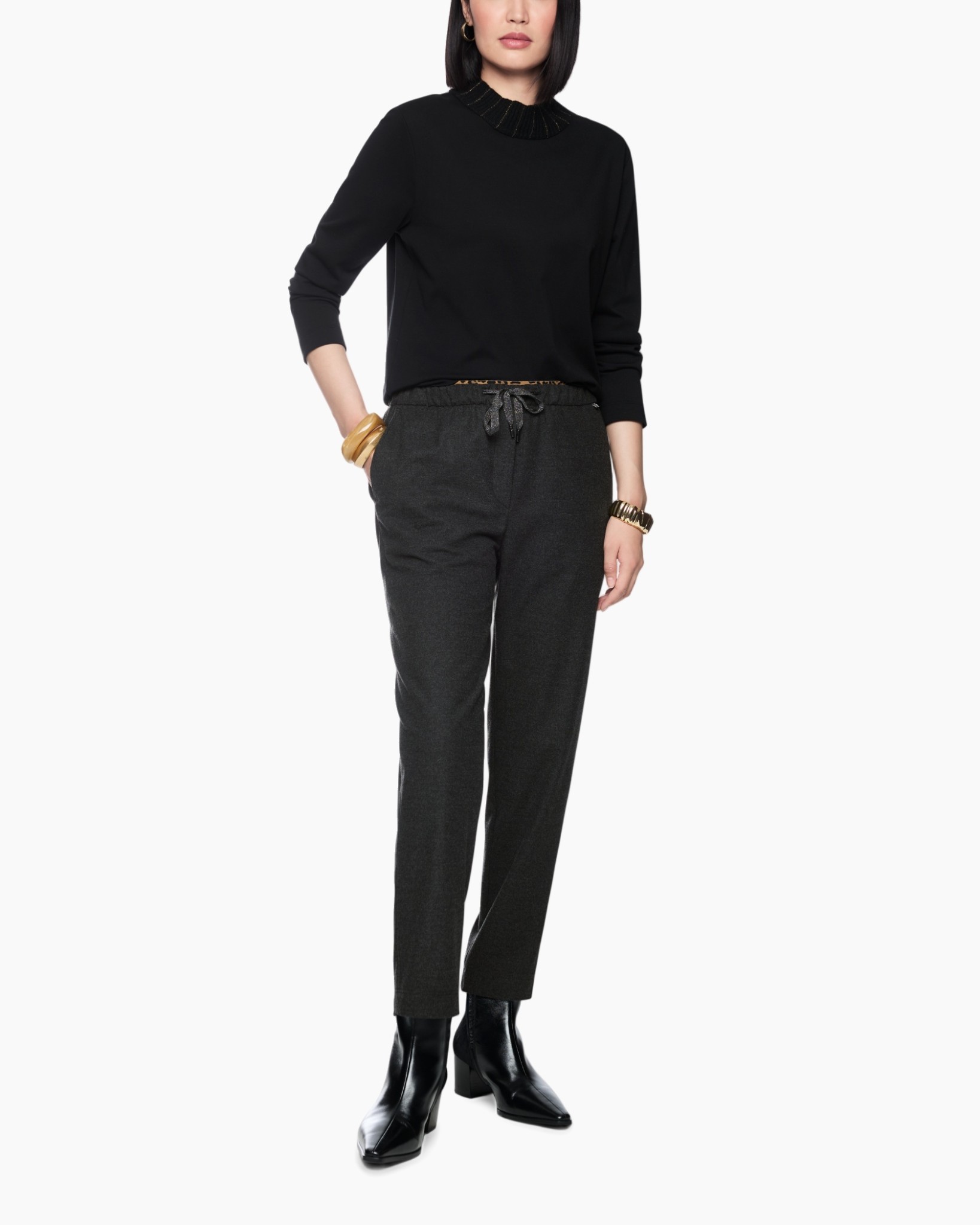 broeken, broeken/draagband, trekkoord, zwart, slim-fit