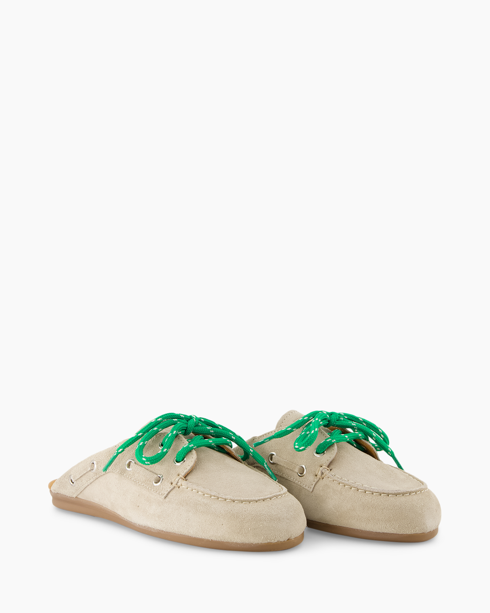 shoe, moccasin, beige, suede, green_laces