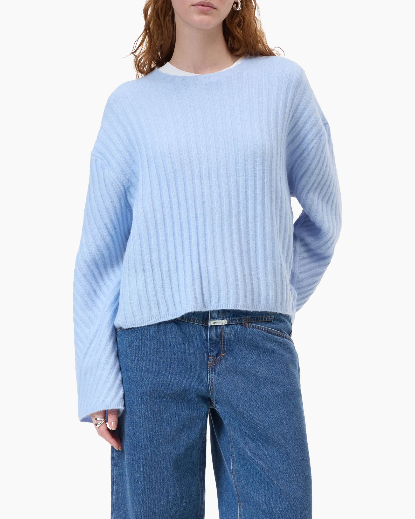 Sweater Crew Neck Rib Licht Blauw