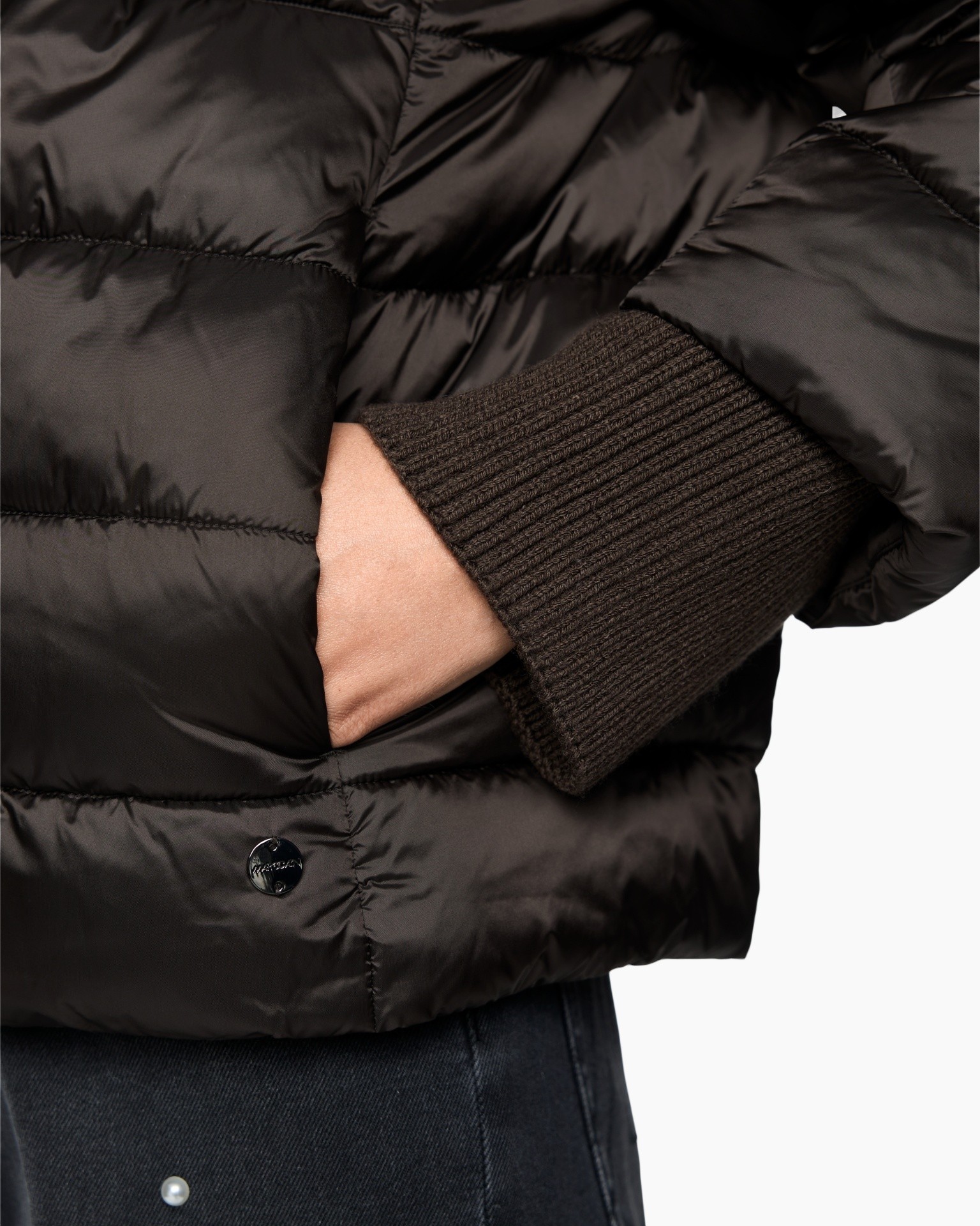 jas jacket, vulling met dons, zwart, geribbelde manchet, zak