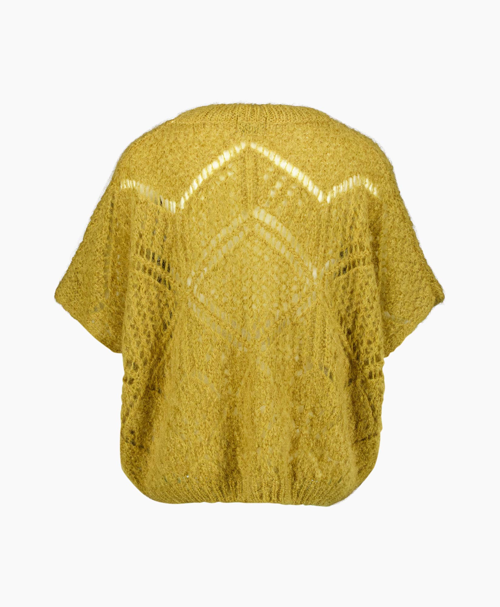es knits, suéter de punto, dorado amarillento, sobrehilado, patrón calado