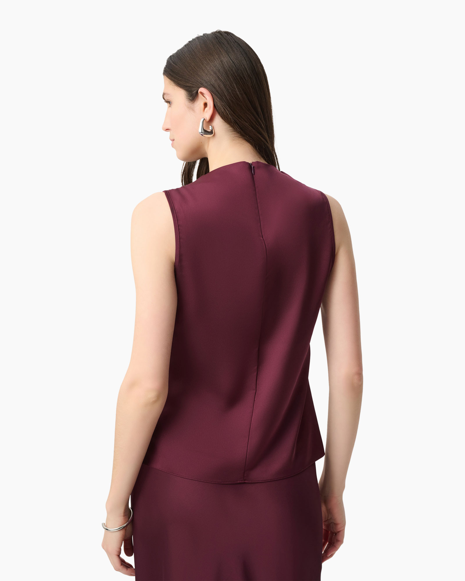mouwloos top, burgundy, zijden, achterkant, dames top
