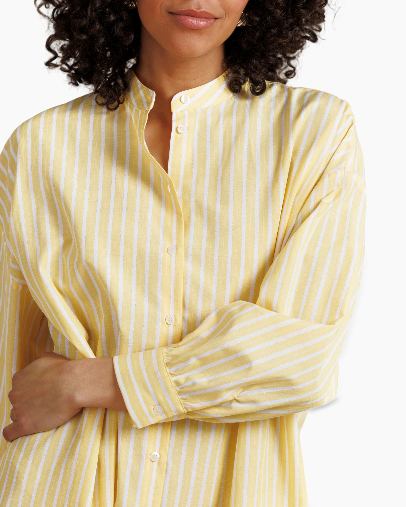 geel, gestreept, hemd, blouse, lange mouwen