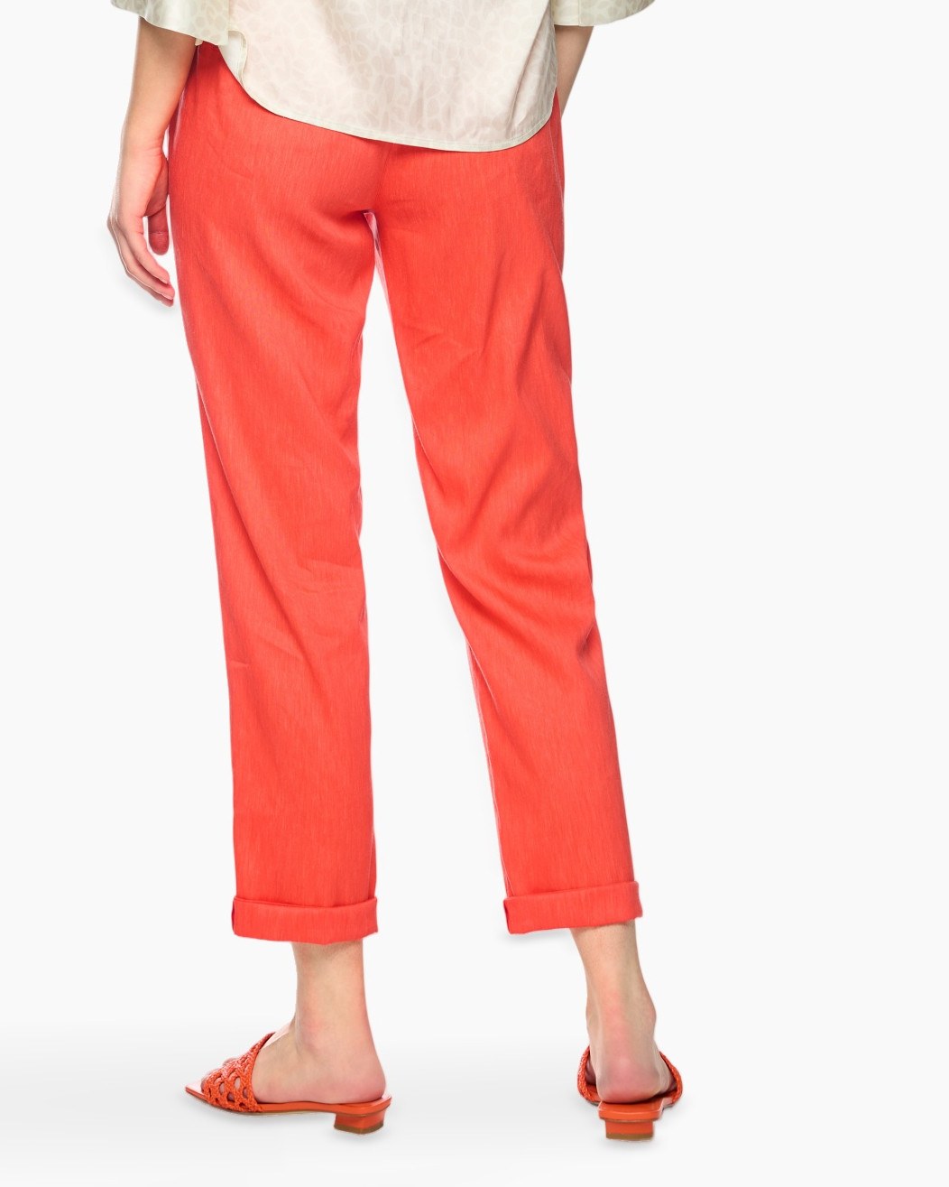 broek, rood, linnen, enkellengte, slim-fit