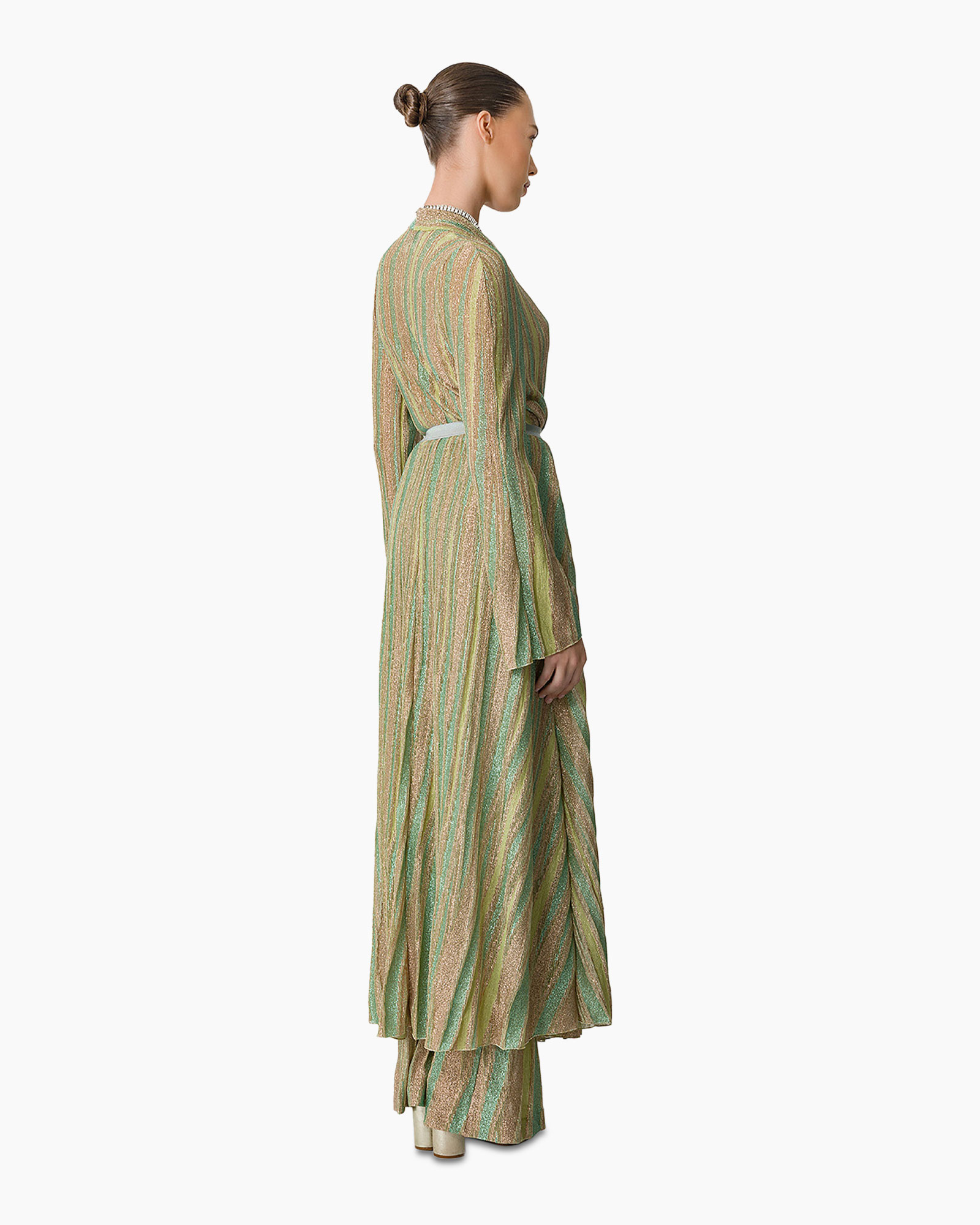 Maxi Jurk Lurex Jersey Jacquared Belted Crossed Groen