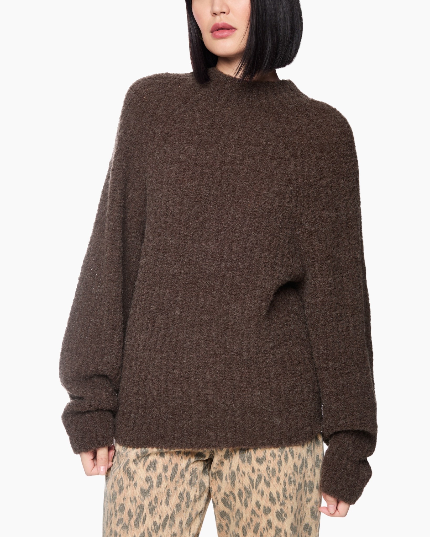 bruin, brei, trui, oversize, lange mouw