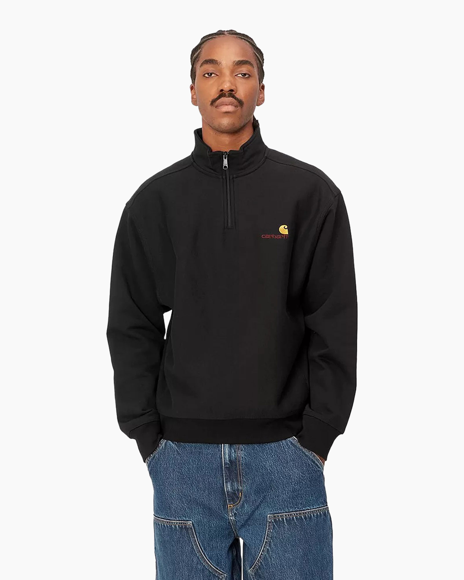 Sweater Half Zip American Script Zwart