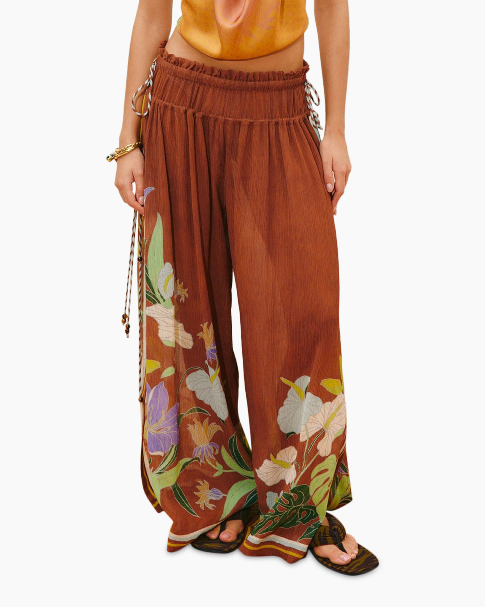 broek, bloemen, wijded, bohemien, couture