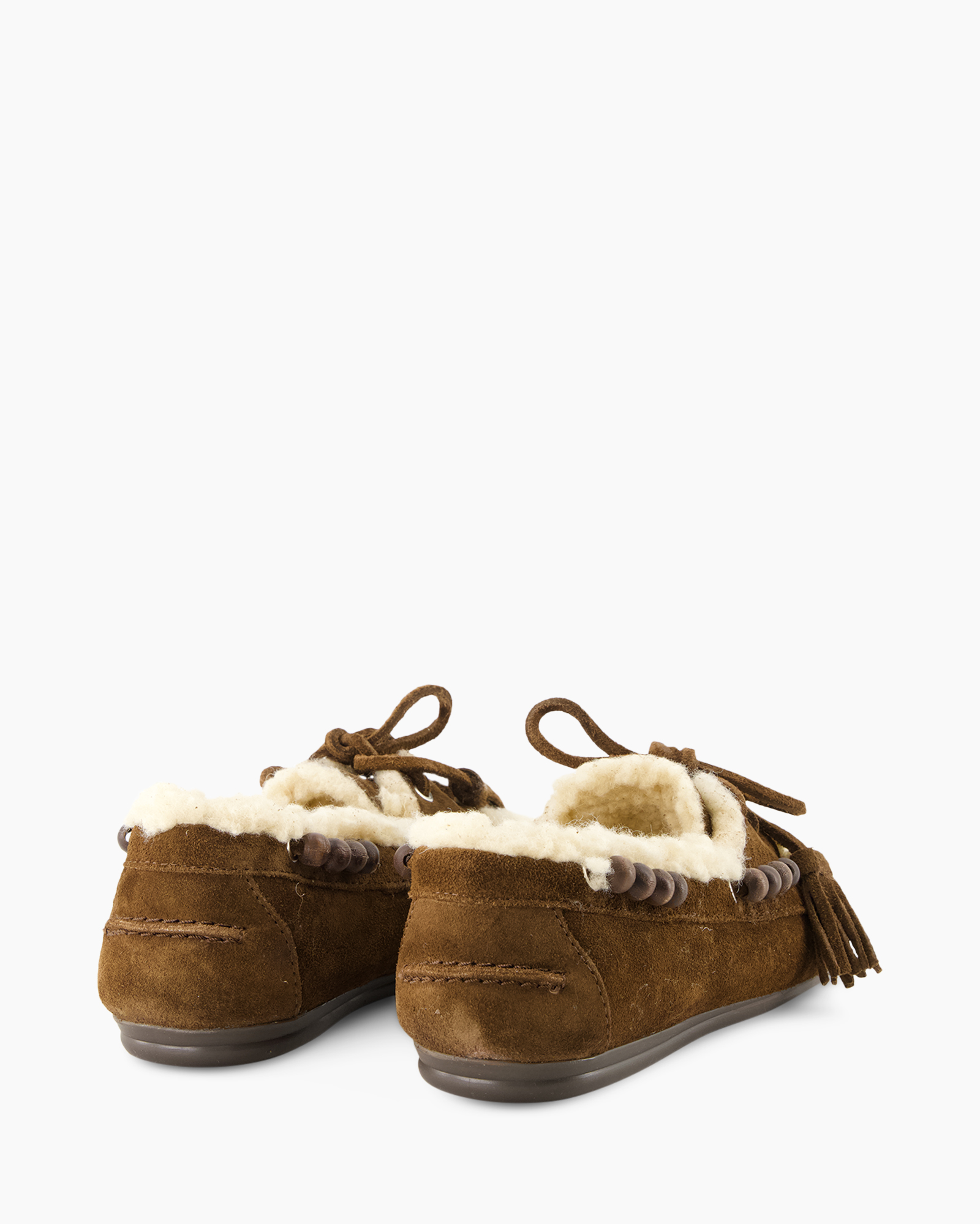 moccassijn, slippers, bruin, suede, schapenwollen