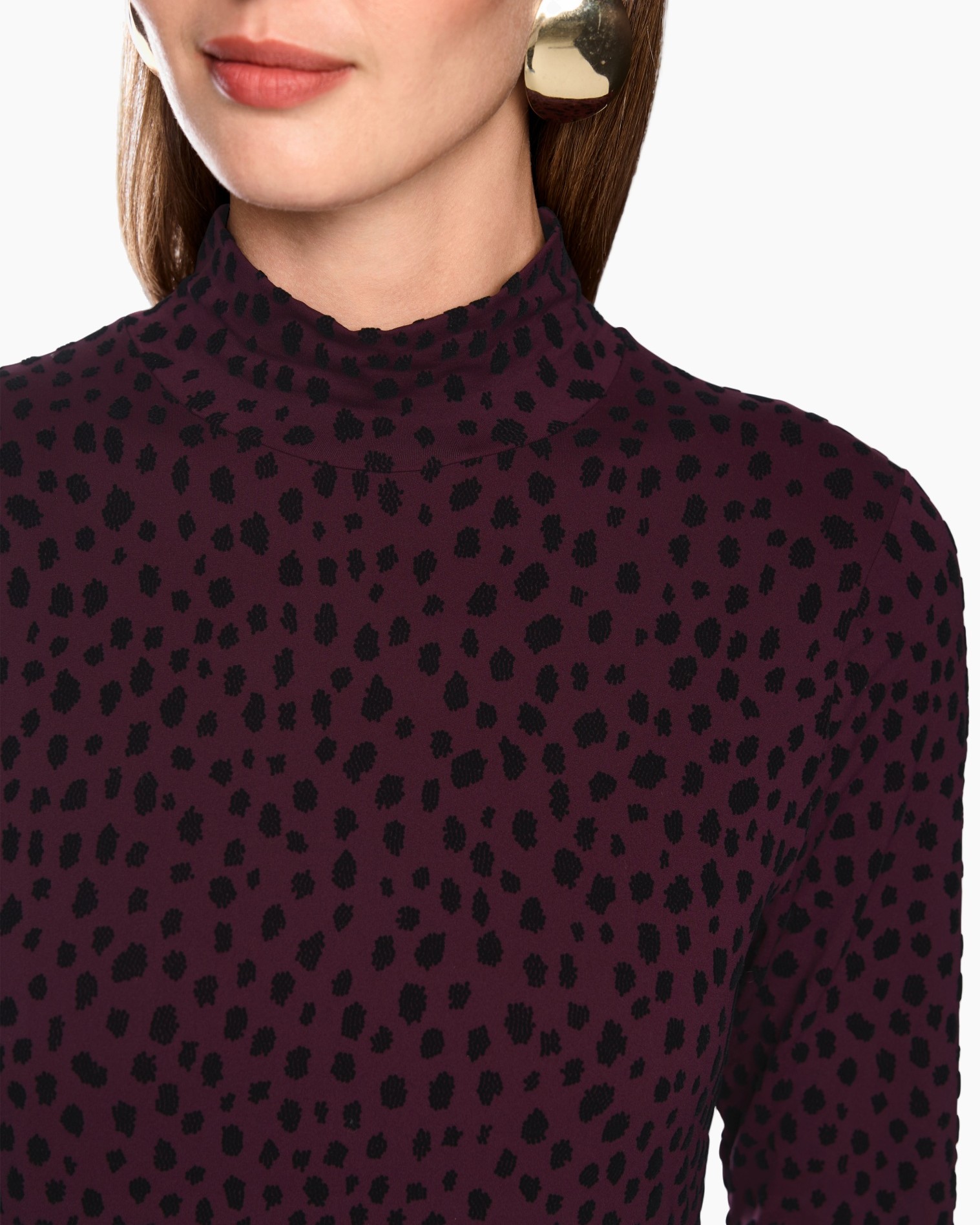 rolkraagtrui, lange mouw, leopardprint, paars, brei top