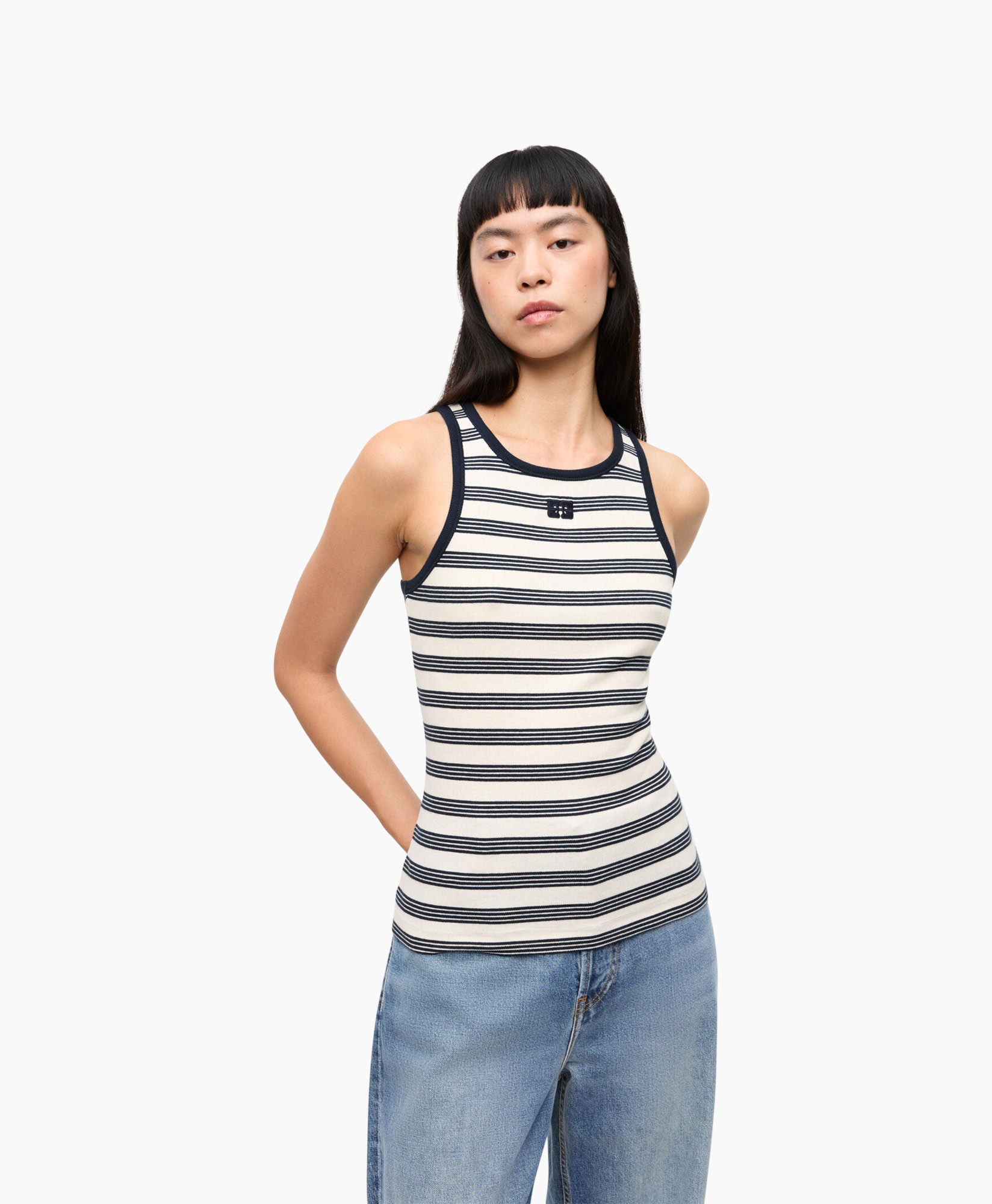 Top Striped Soft Cotton Rib Donker Blauw