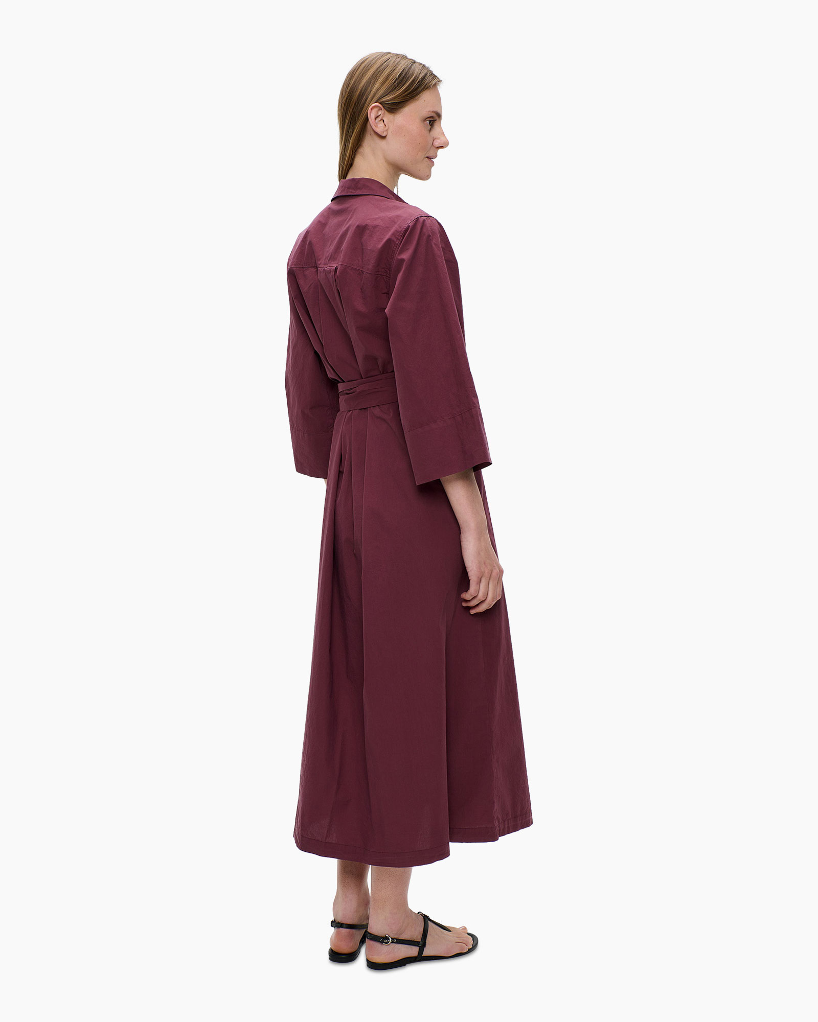 jurk, lang, kimono, ceinture, bordeaux