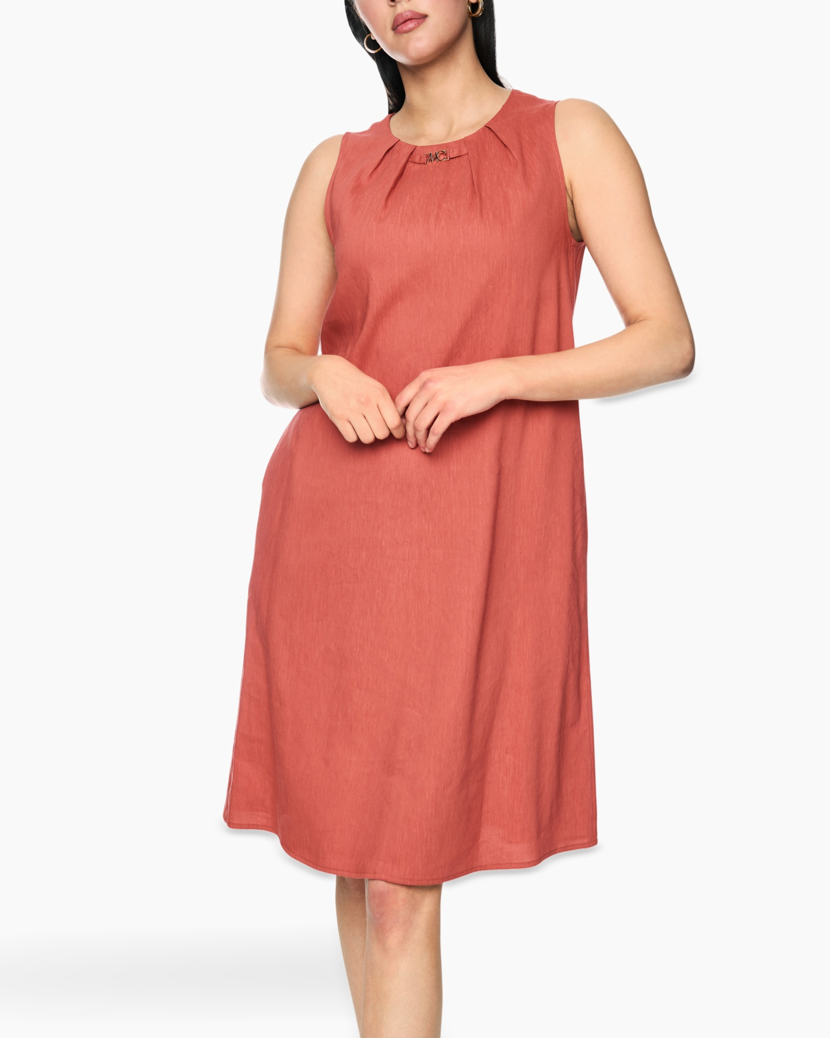 mouwloze jurk, linnen, effen kleur, knie-lengte, casual kleding