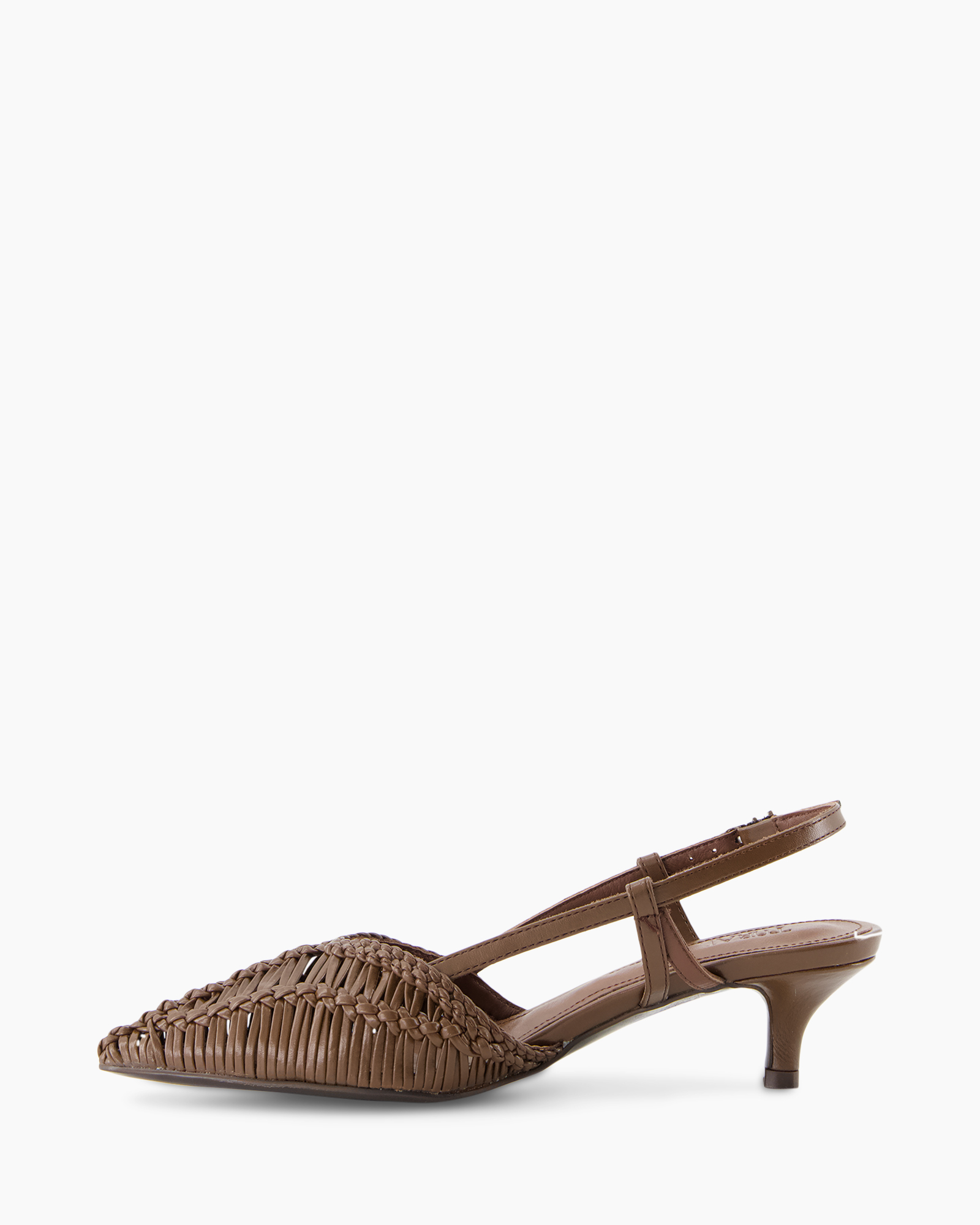 women's sandal, open toe, woven upper, brown, low heel