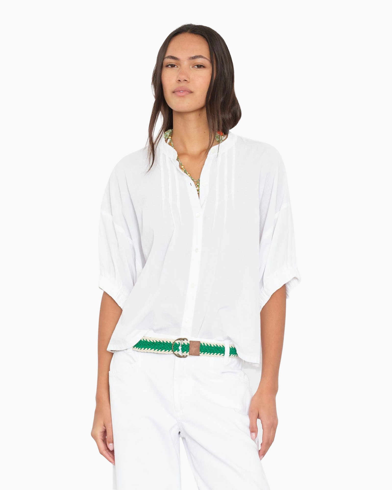 wit, knopen-knoopdown, blouse, losse pasvorm, riem