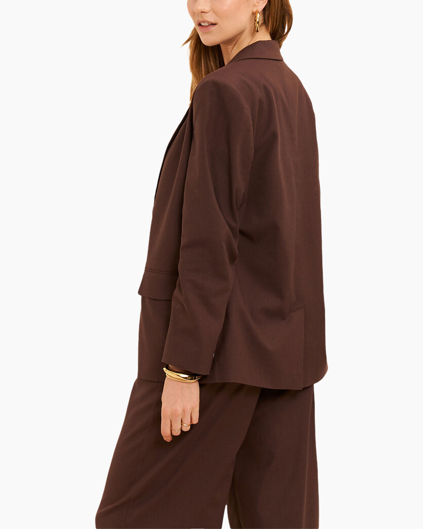 blazer, pants, suit, brown, scarf