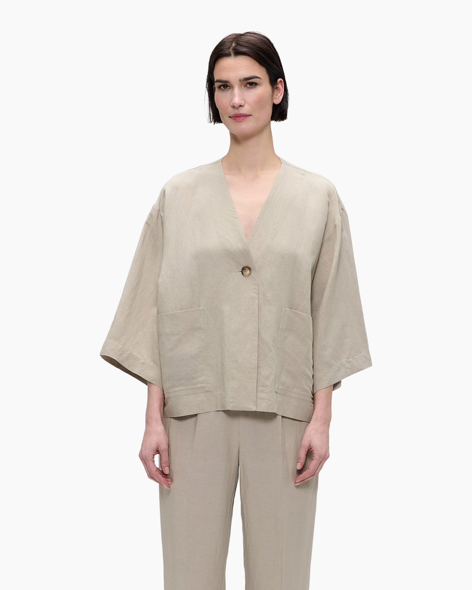 Vest Fine Linen Visc Khaki