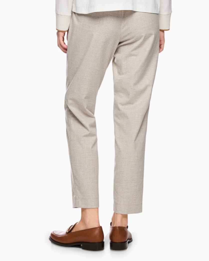 broek, beige, rechte pijpen, kort model, geweven stof