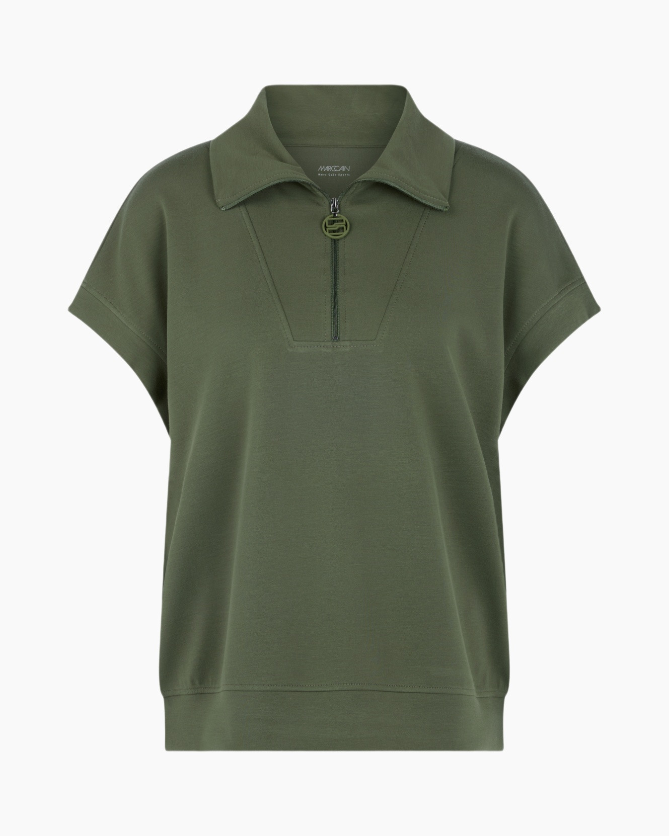 shirt, pullover, short sleeve, quarter-zip, olive green