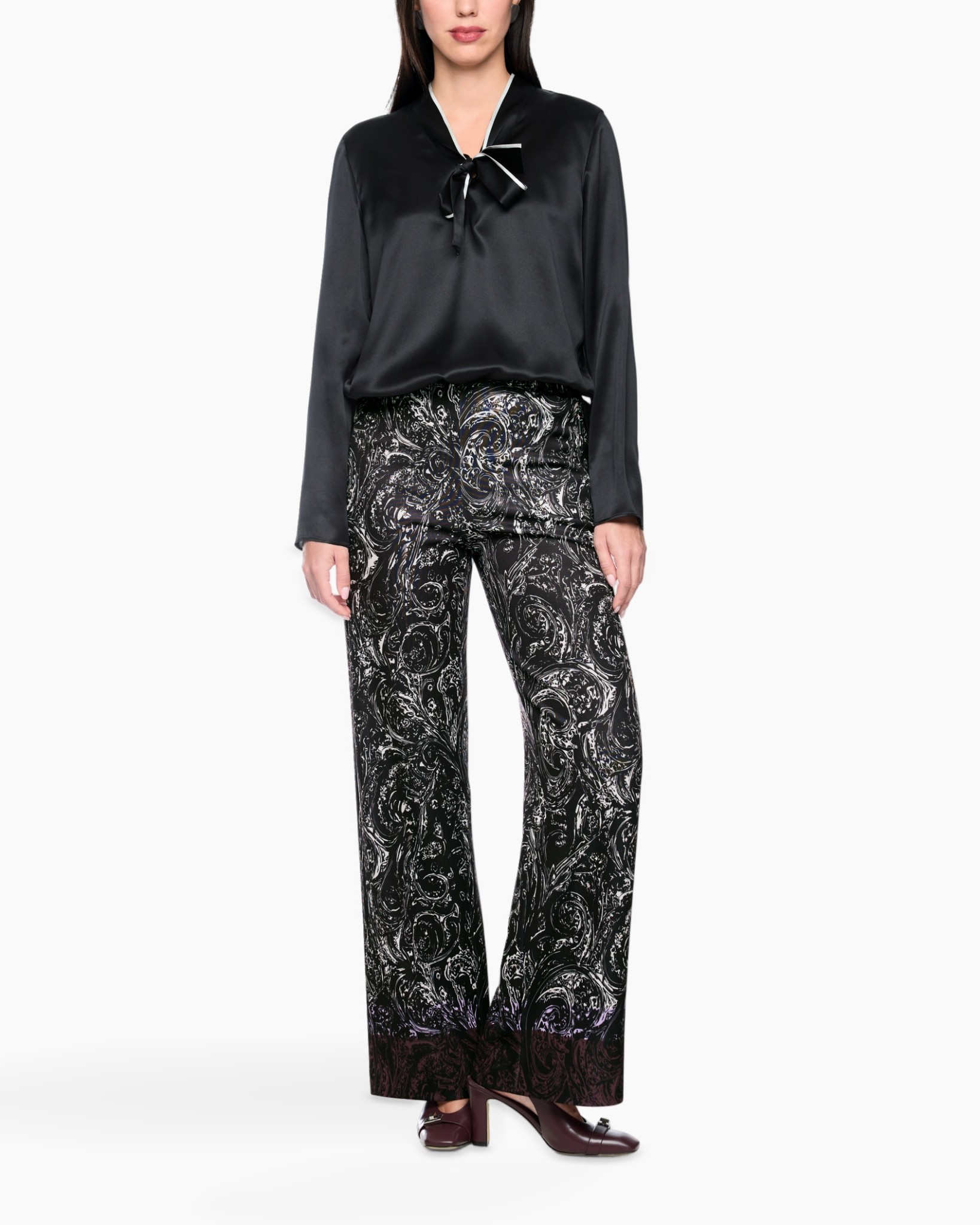 plaid, wijdlopende, paisley, zwart, zijde