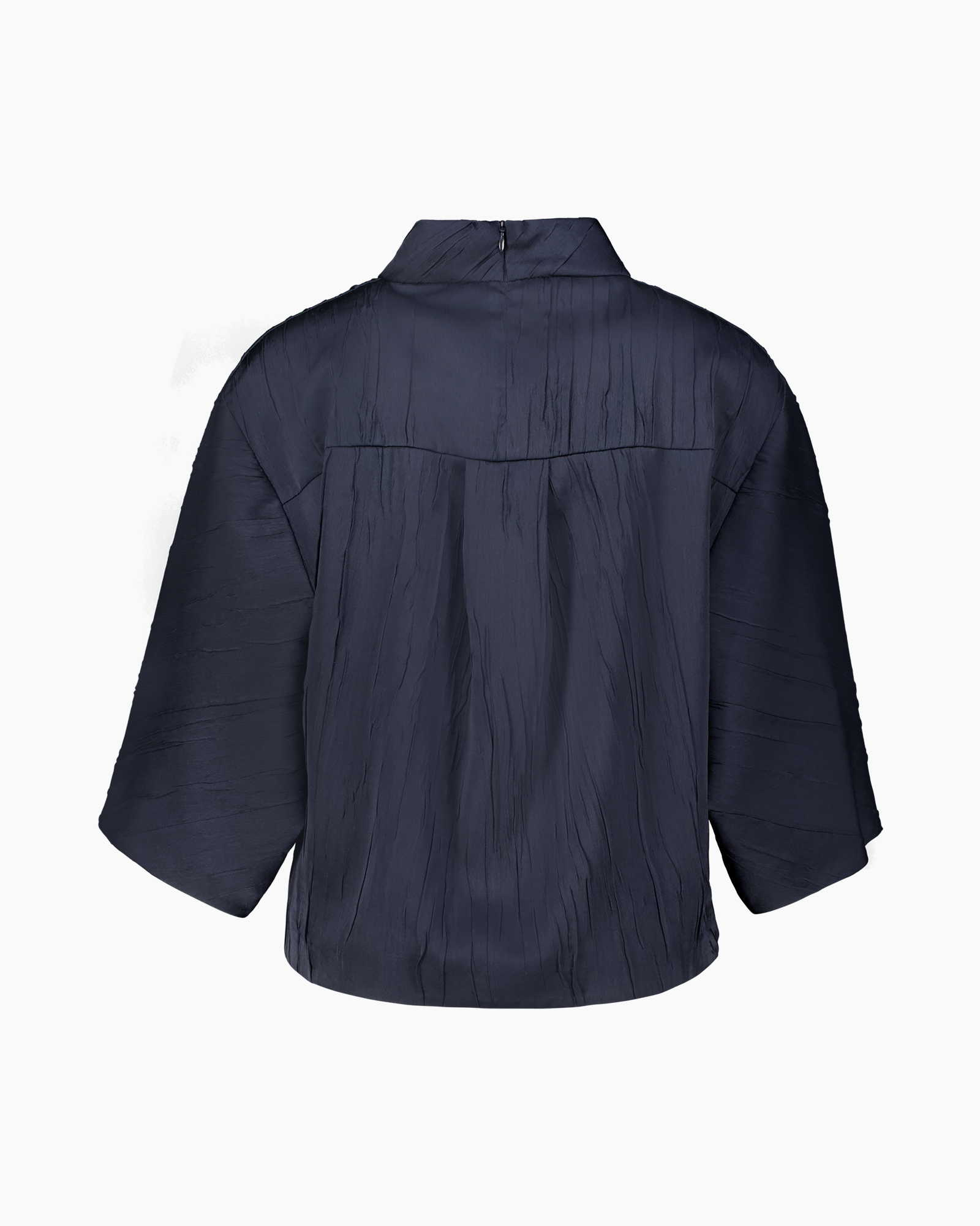 top, blouse, lange mouwen, halsloze/ hoge neck, marineblauw
