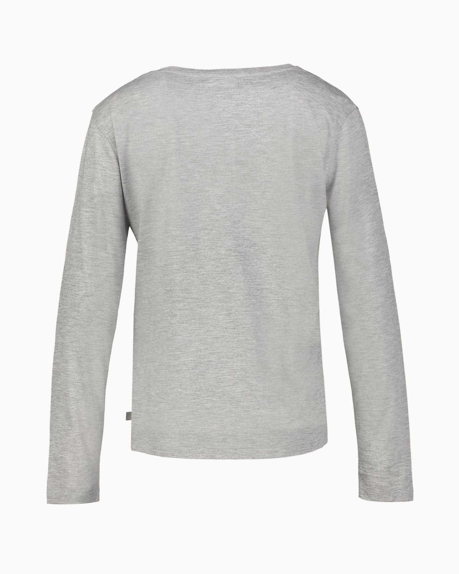 t-shirt, lange mouwen, grijs, brei, kraagloze ronde hals