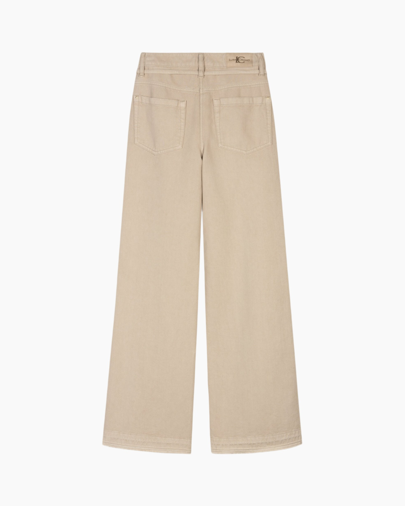 beige broek, wijd uitlopend, broek / denim-achtige, achterzakken, ankerlengte
