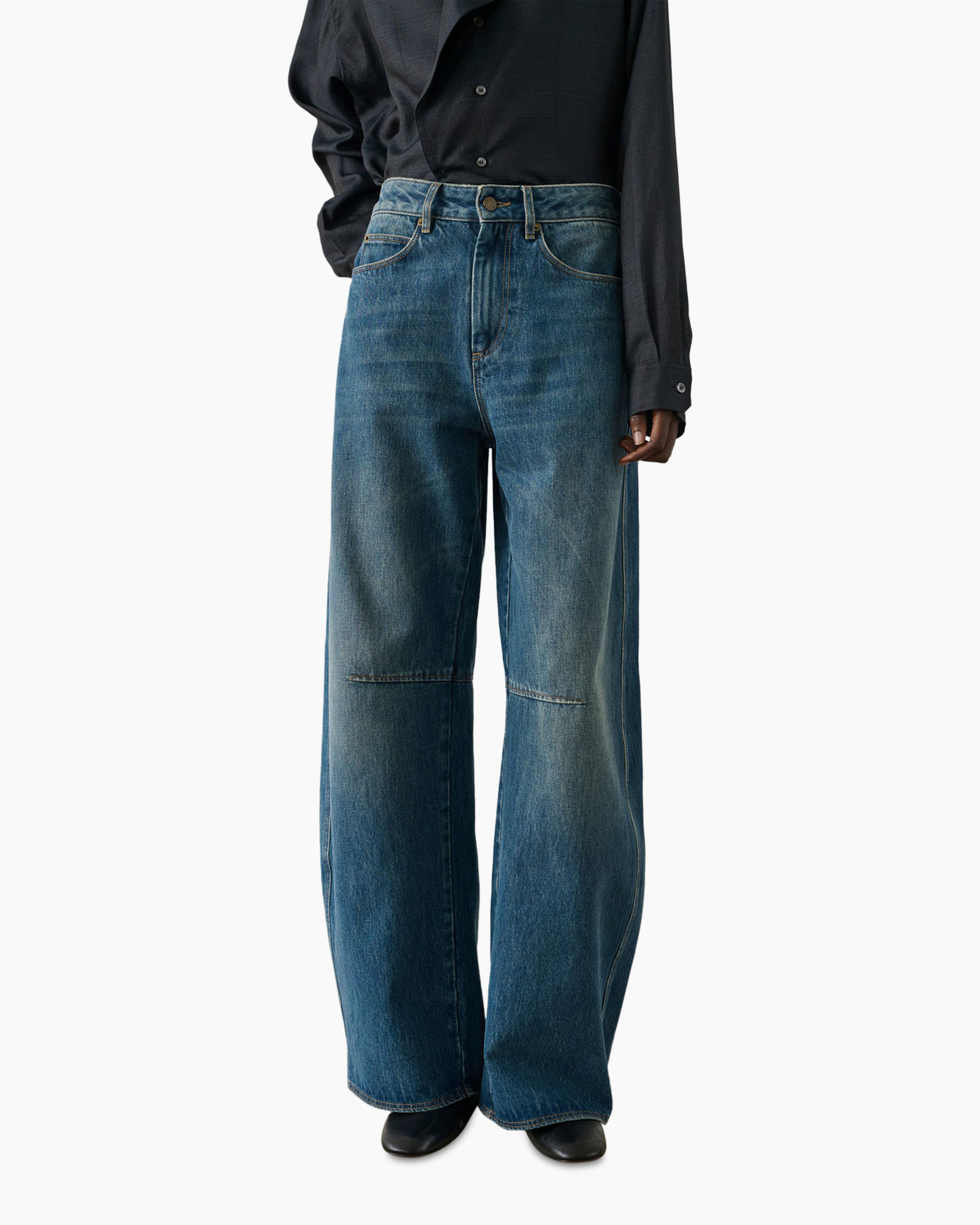 jeans, wijd, denim, blauw, broeken