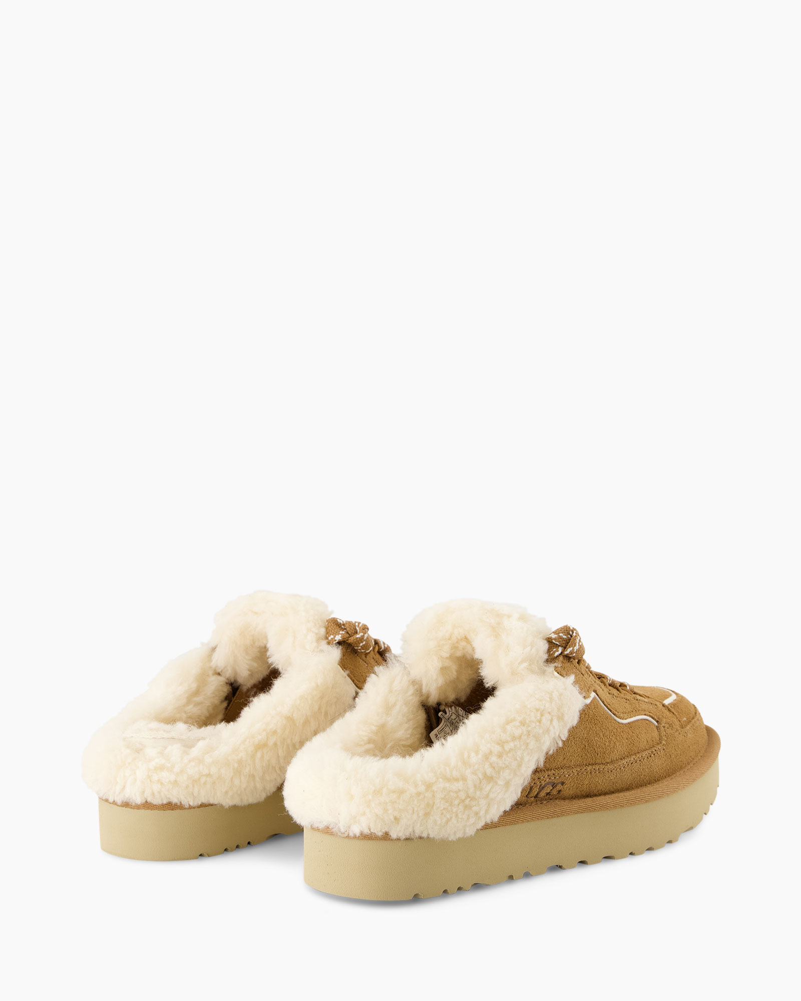 pantoffels, moccassin, shearling, tan, suede