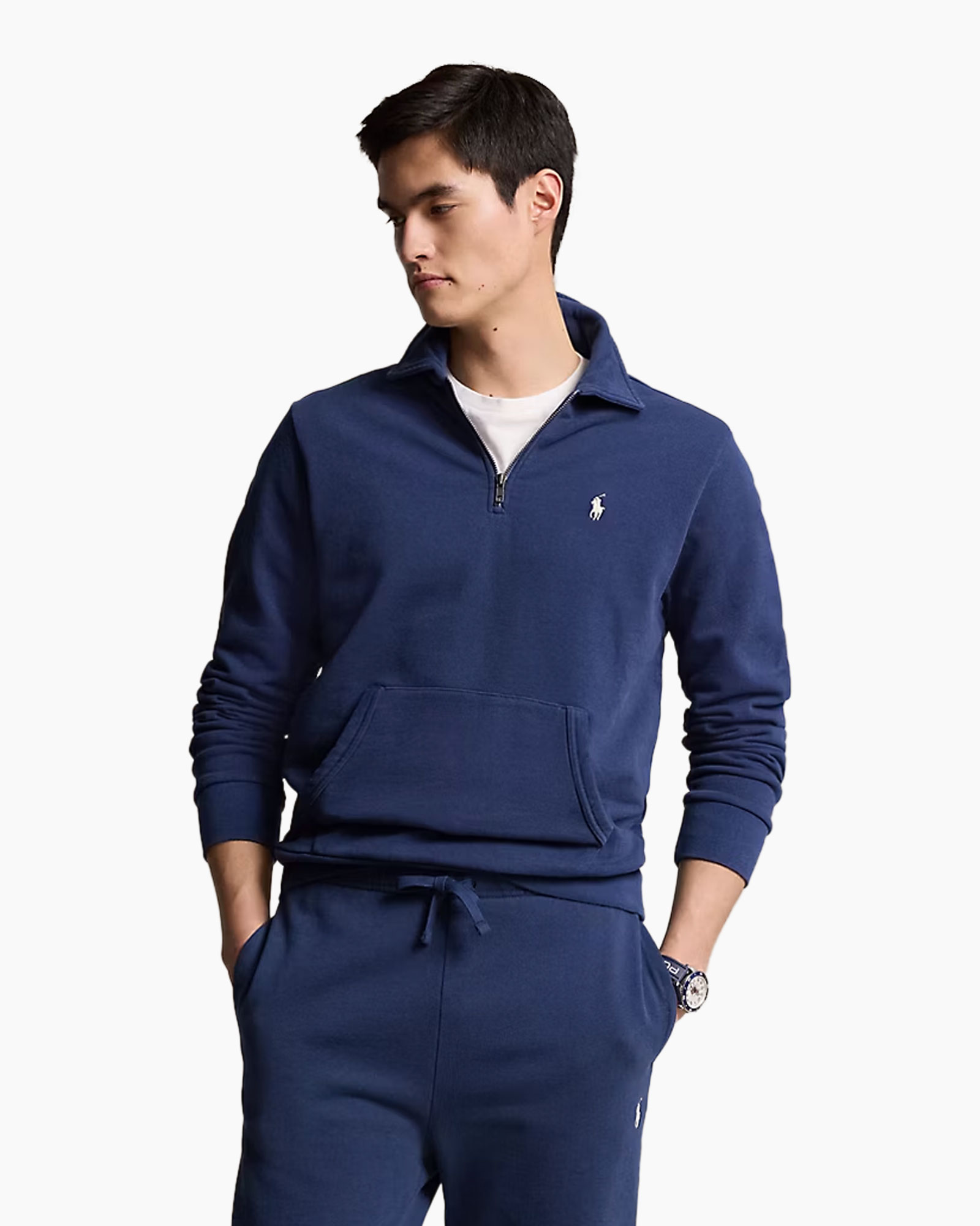 Sweater Loopback Terry 1/4 Zip Donker Blauw