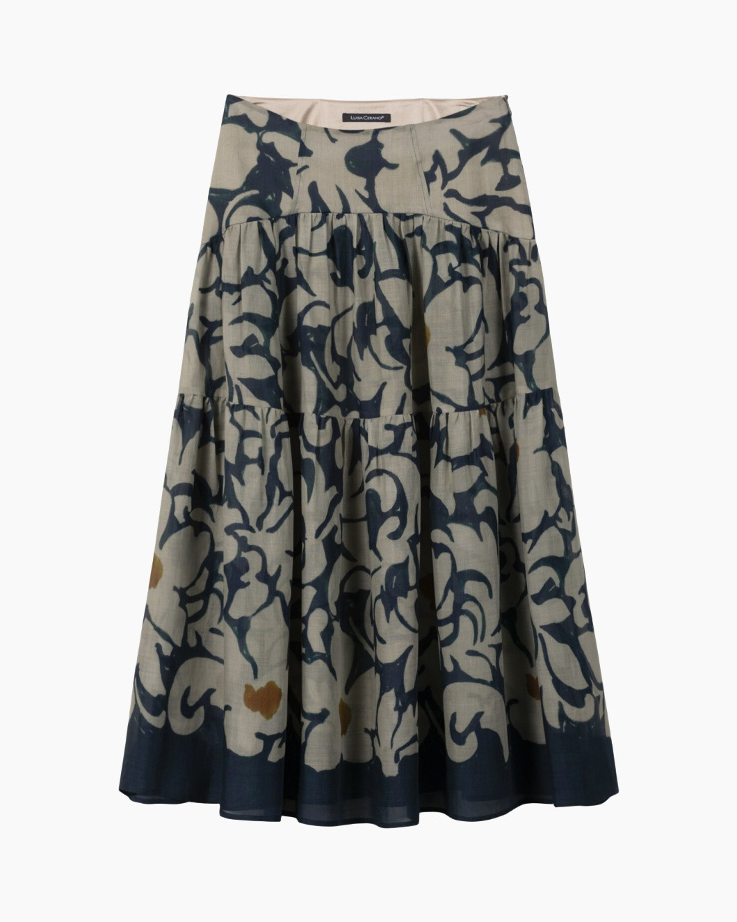 rok, gelaagde, print, linnen-katoen, blauw-grijs