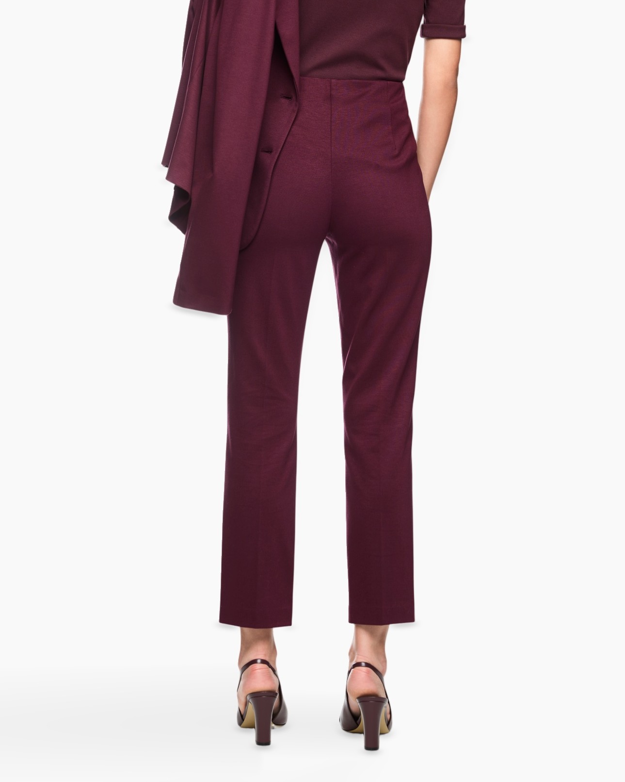 broeken, broek, bordeaux, enkellengte, hoog taille