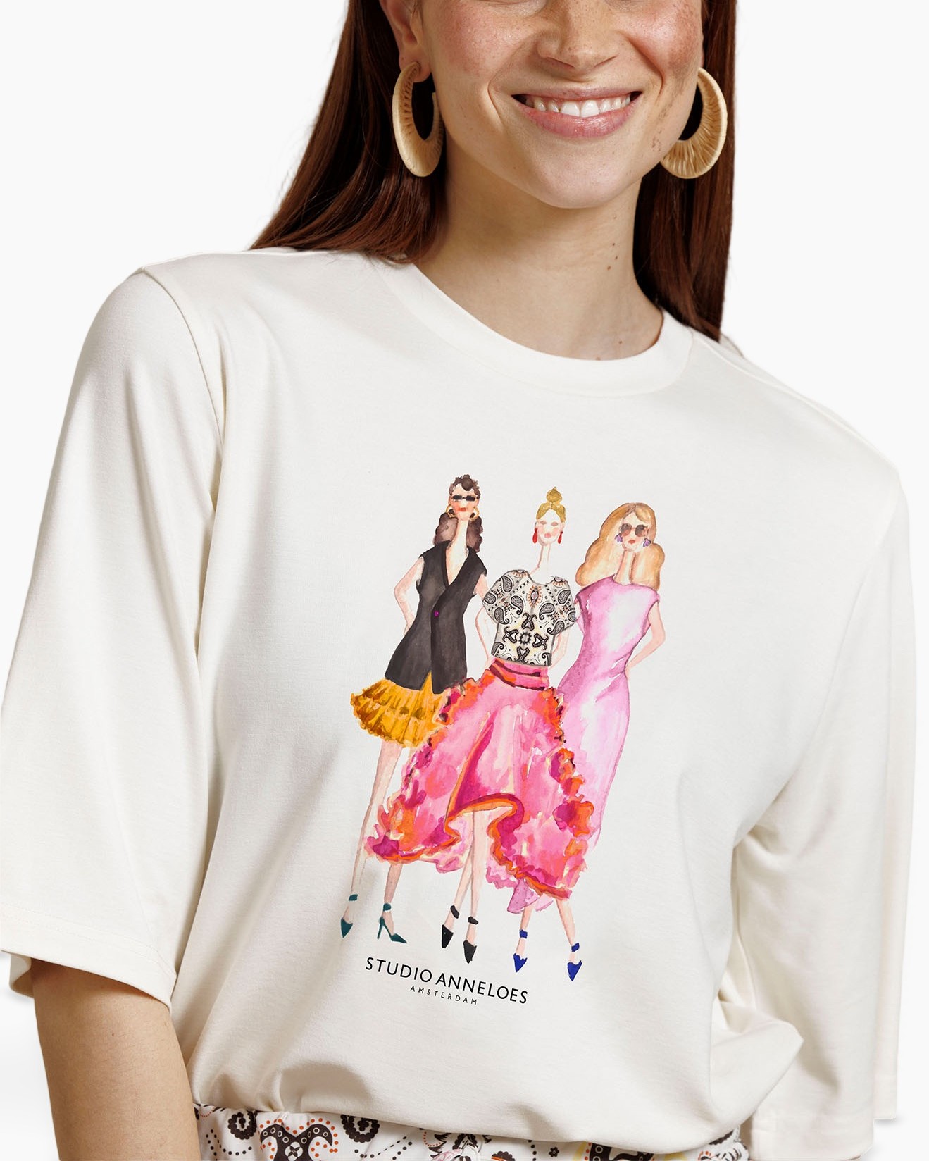 t-shirt, grafisch, shorts, paisley, vrouw