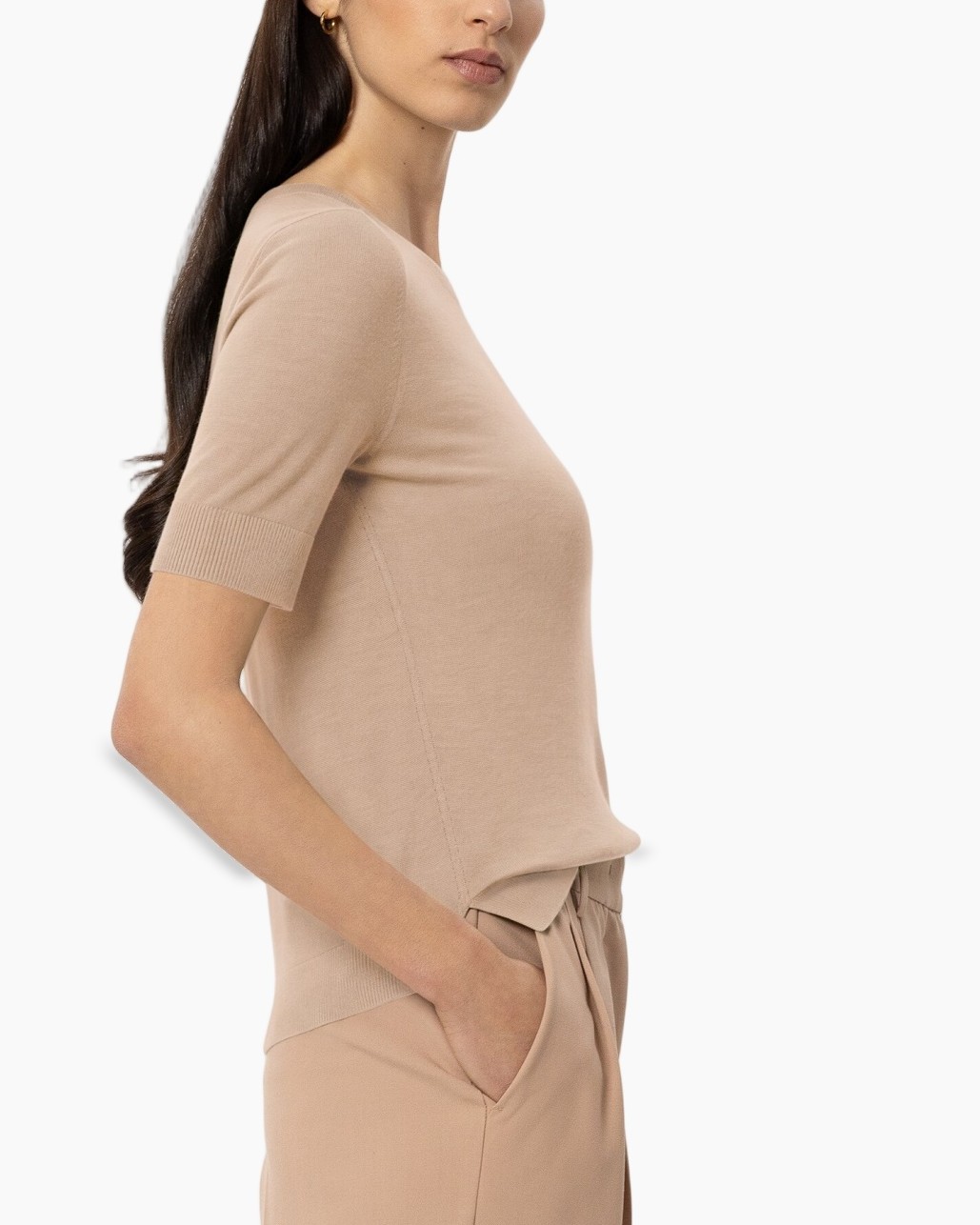 beige top, short sleeve, gestreepte top, damestop, zacht materiaal