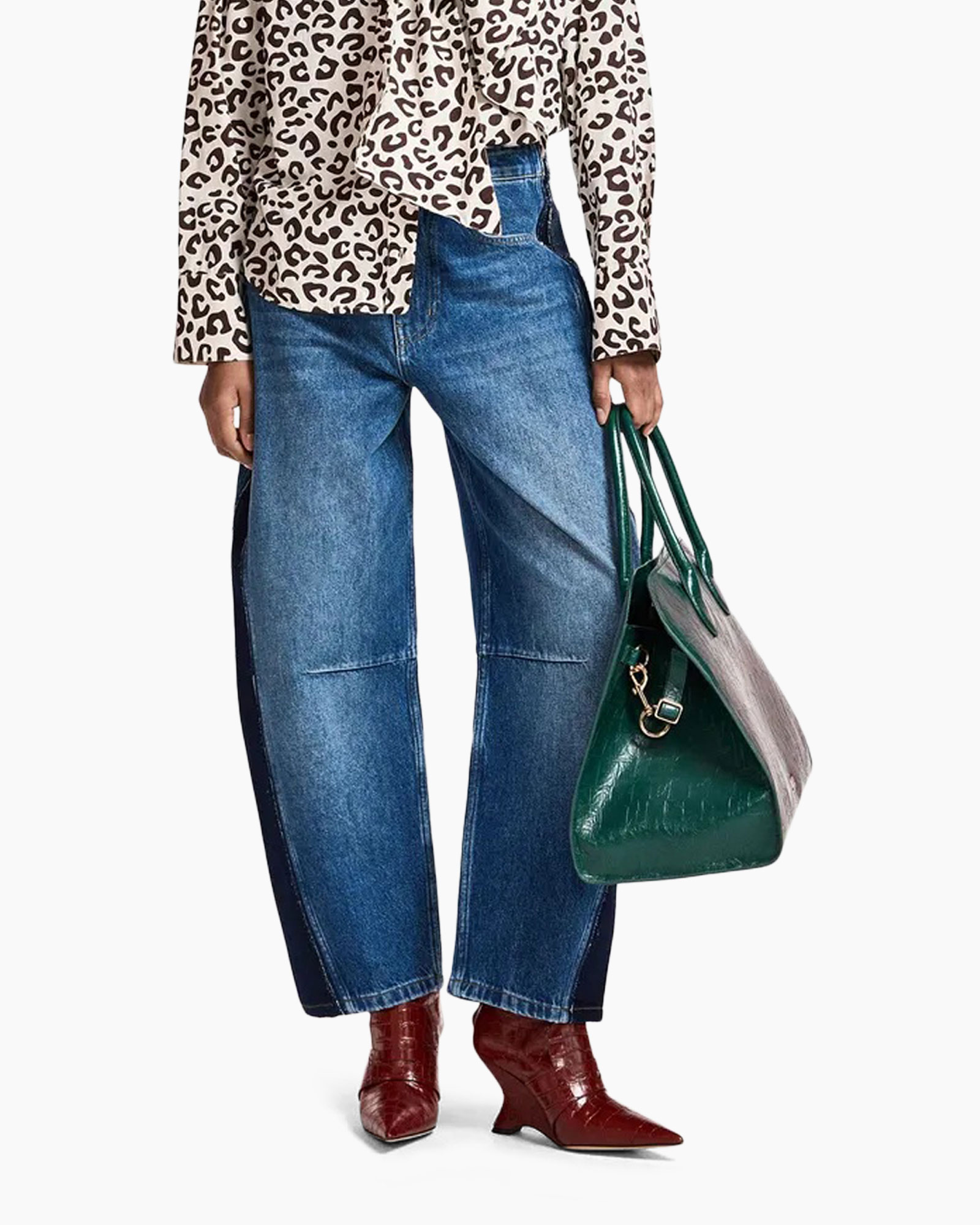 spijkerbroek, wijd geschulpt, denim, leeuwenprint, laarzen