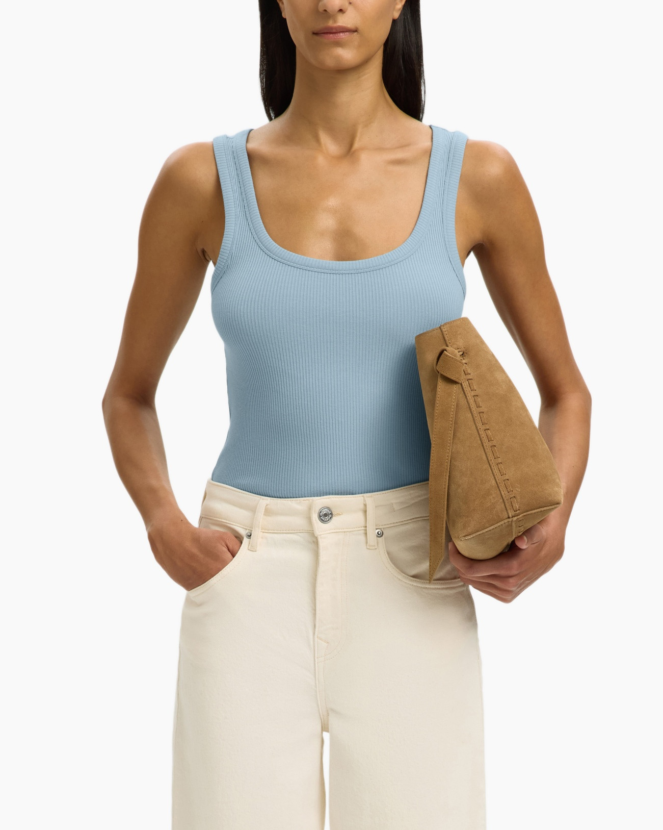 tank top, ribbed knit, sleeveless, blue, women