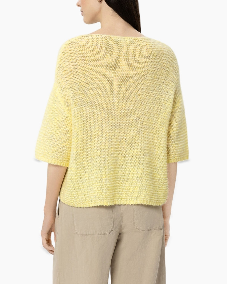 brei, trui, geel, loszittend, korte-mouwen