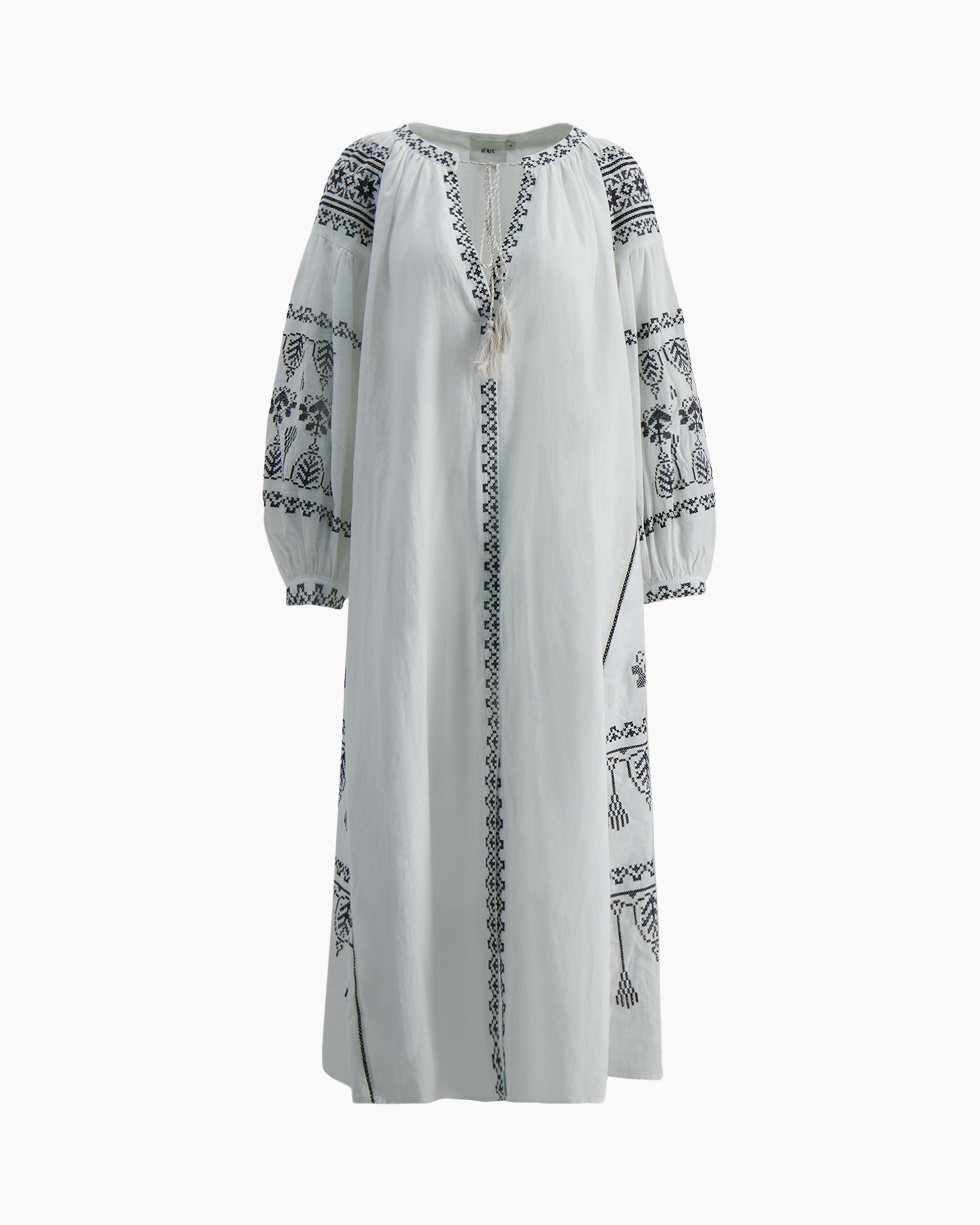 dress, embroidery, maxi, white, long-sleeve