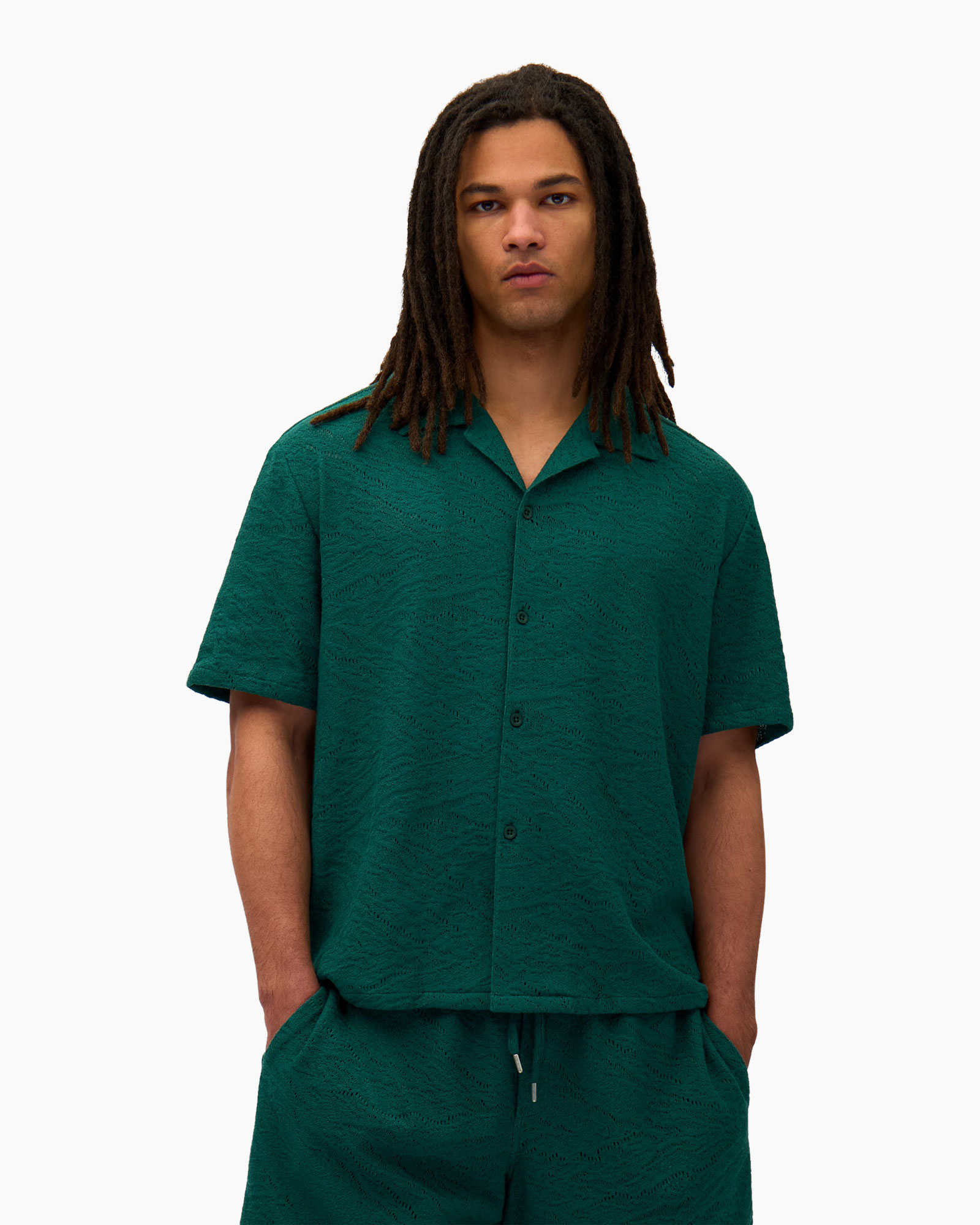 Overhemd Crochet Shirt Donker Groen