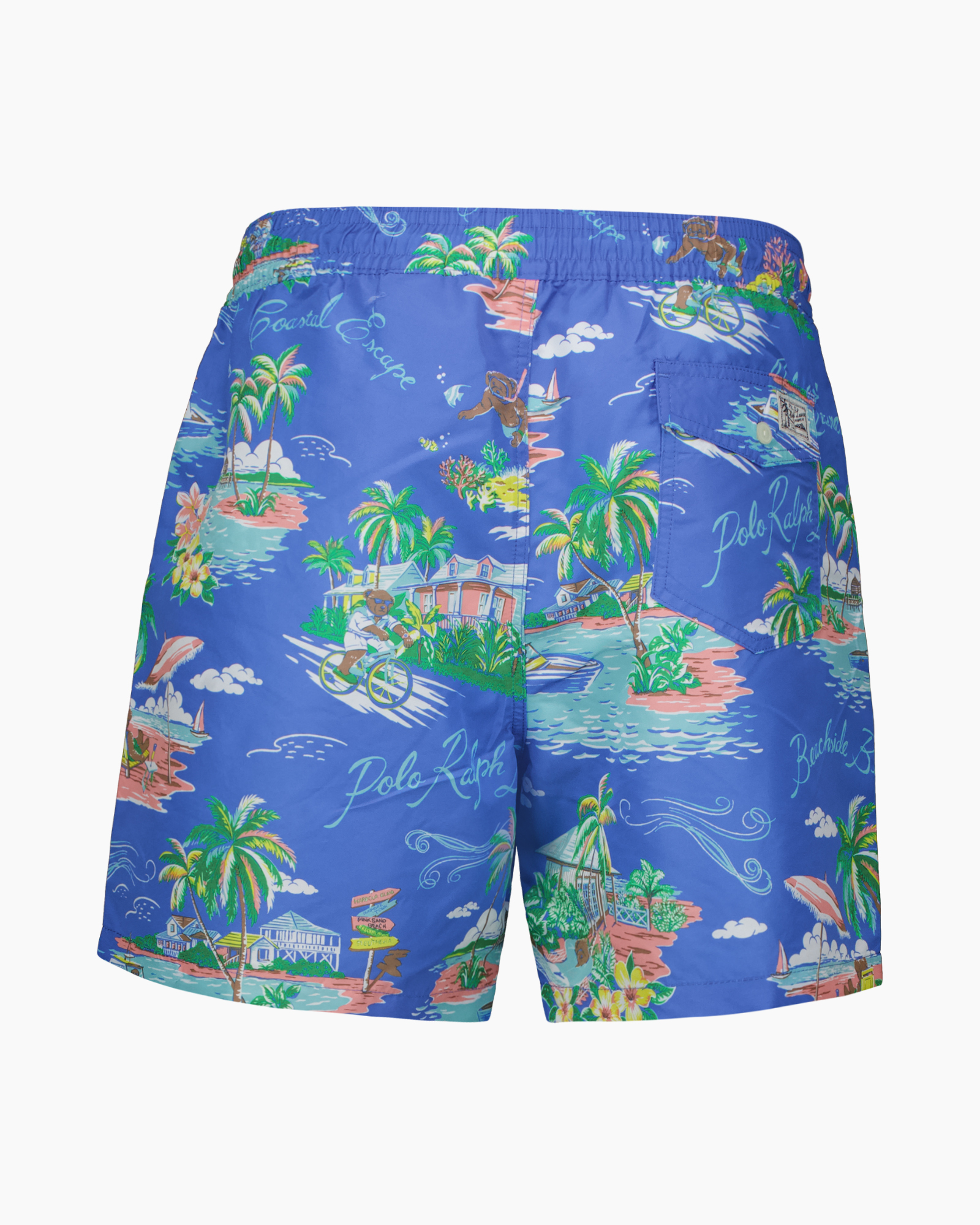 zwembbroek, boardshorts, print, palmbomen, blauw